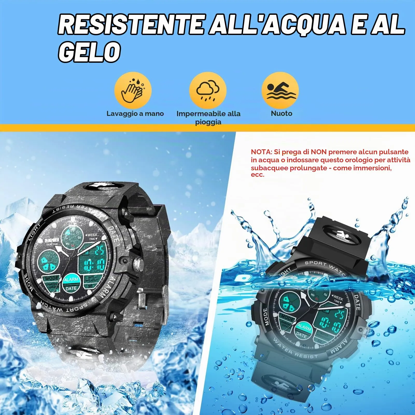 Dislocati Orologio Digitale Multifunzione per Bambini, Impermeabile, LED, Nero - immagine 5