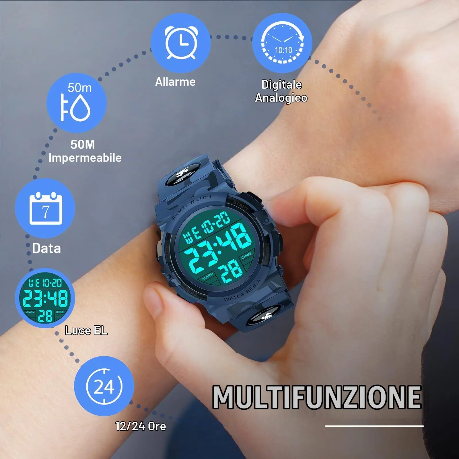 Dislocati Orologio Digitale Sportivo Impermeabile per Bambini - immagine 3