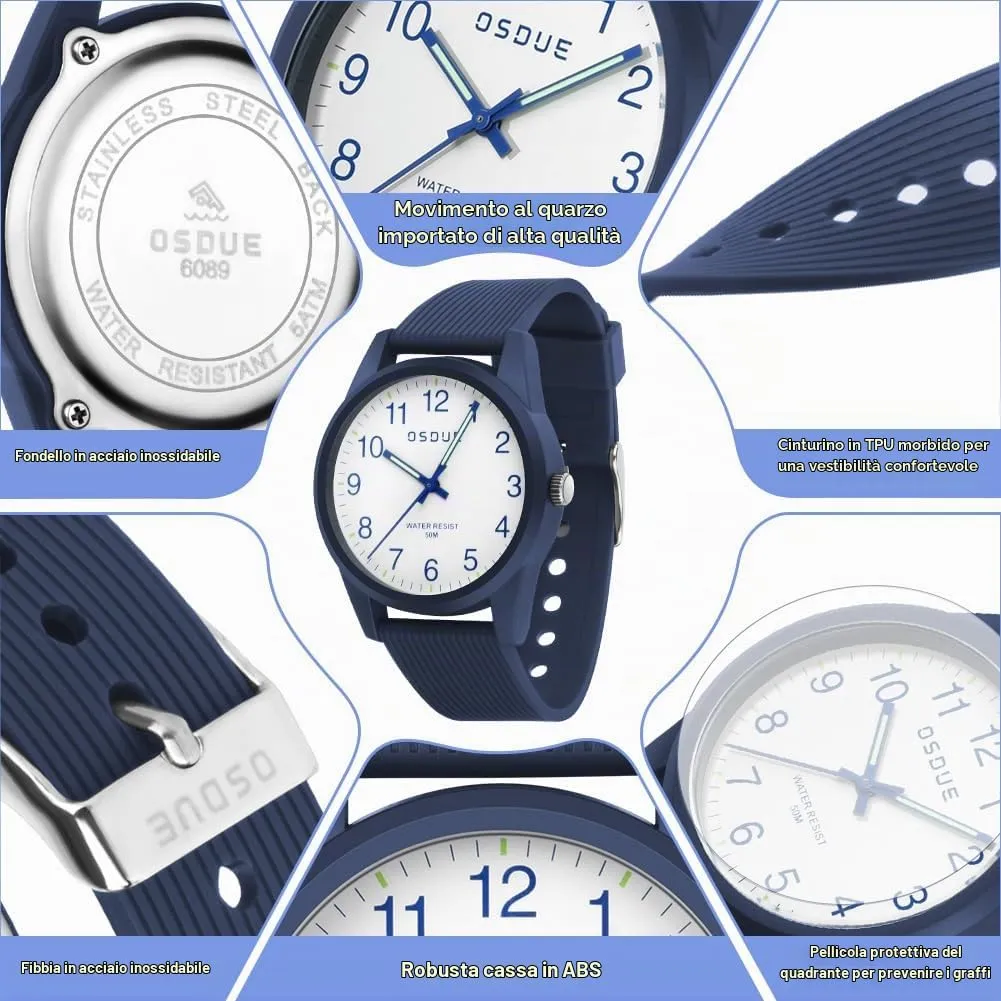 OSDUE Orologio Impermeabile Educativo Luminoso per Bambini 5-18 Anni - immagine 3