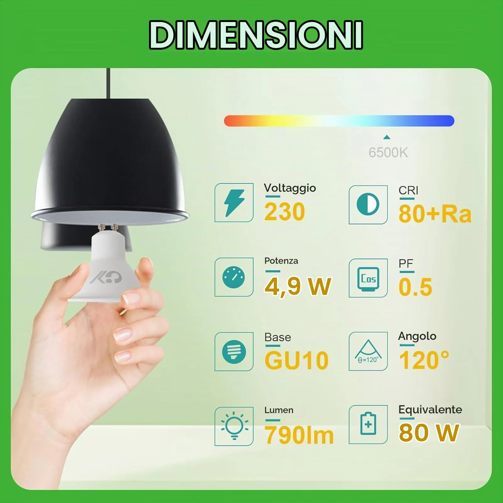 GY Lampadine GU10 LED, 4.9W, 790 Lumen, 6500K Bianco Freddo, 5 pezzi - immagine 4