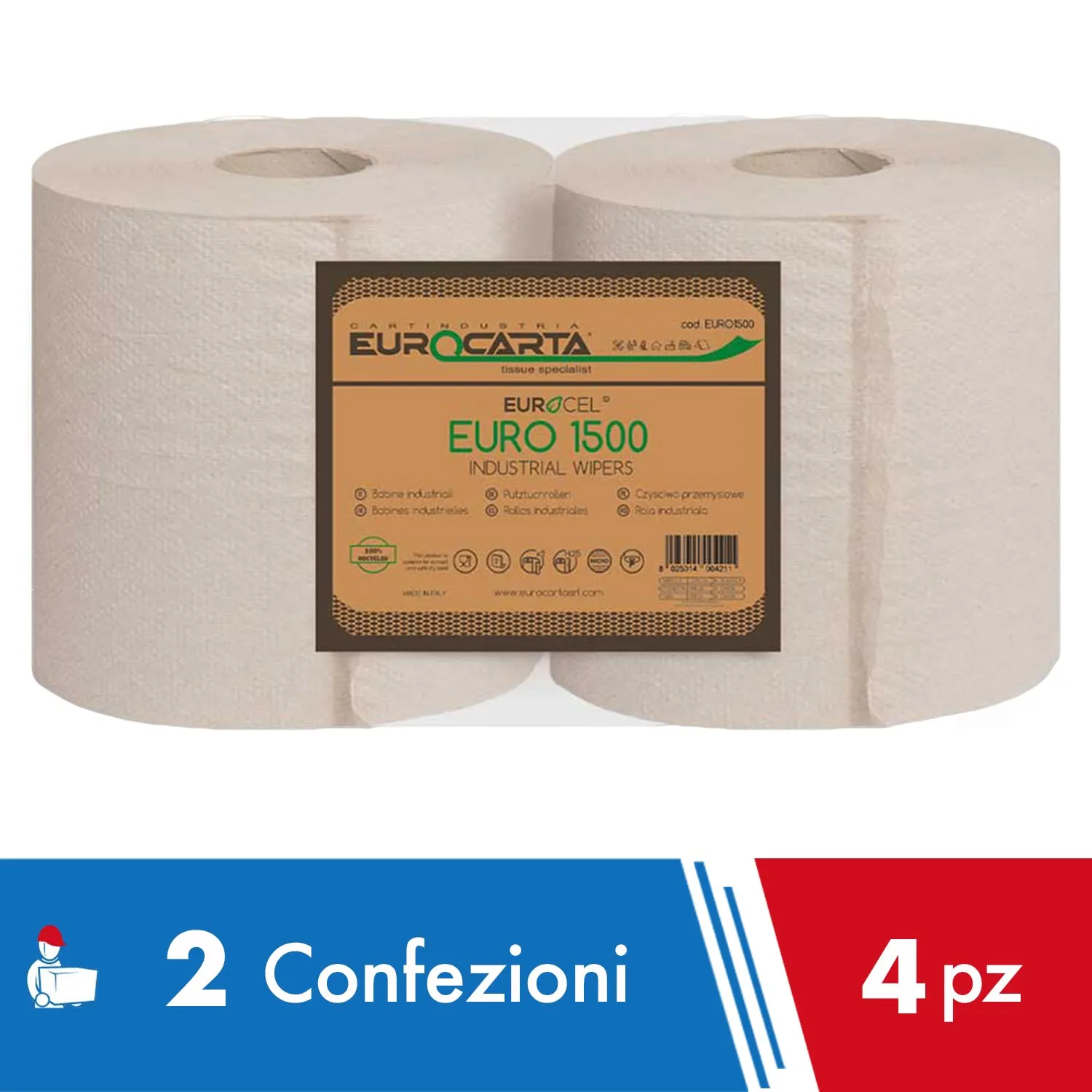 Imballaggi 2000 Rotoloni Asciugatutto Carta Cucina 100% Riciclata, 4 Rotoli x 800 Strappi (3200 Totali), 25x20 cm - immagine 2