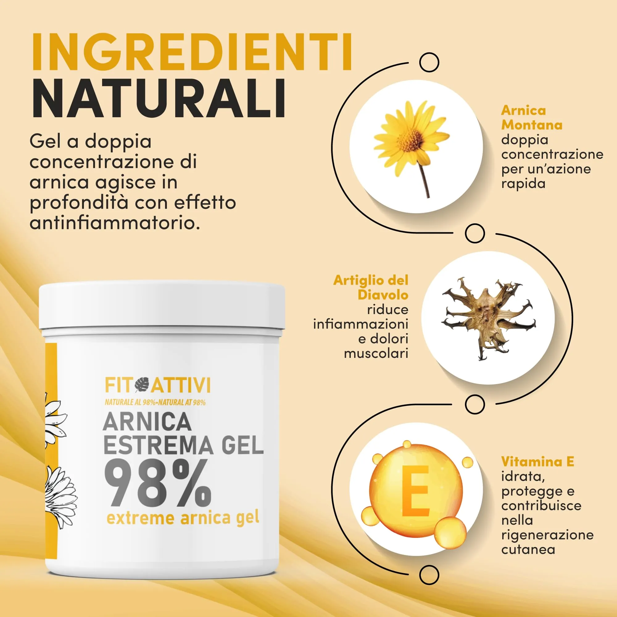 Fitoattivi Natura e Benessere Arnica Gel Forte 98% con Vitamina E, Menta e Lavanda, 550 ml - immagine 3