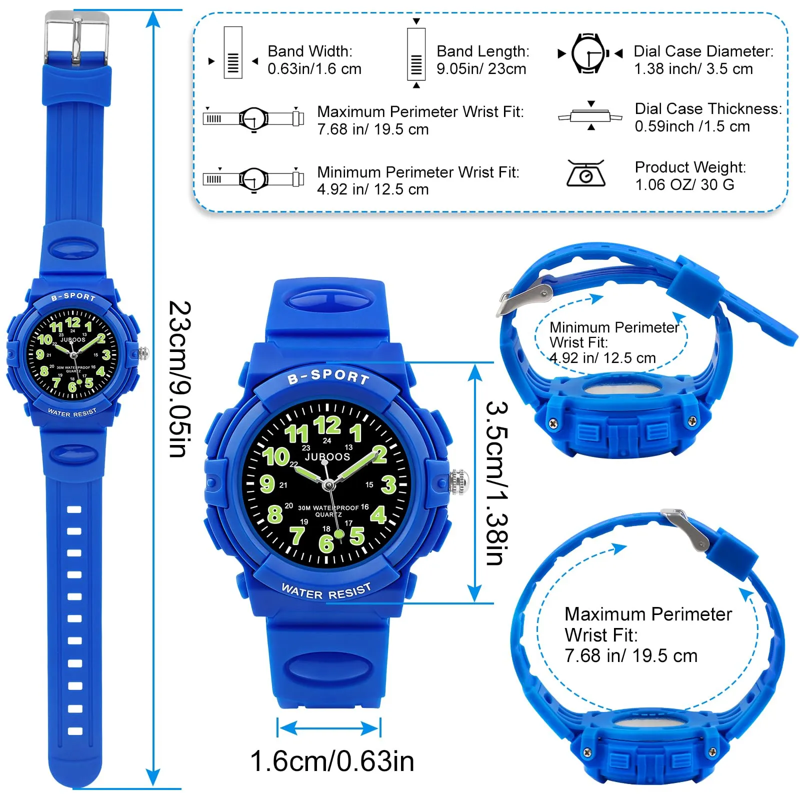 Juboos Orologio Analogico per Bambini con 7 Luci Notturne, Impermeabile, Verde Acqua - immagine 2