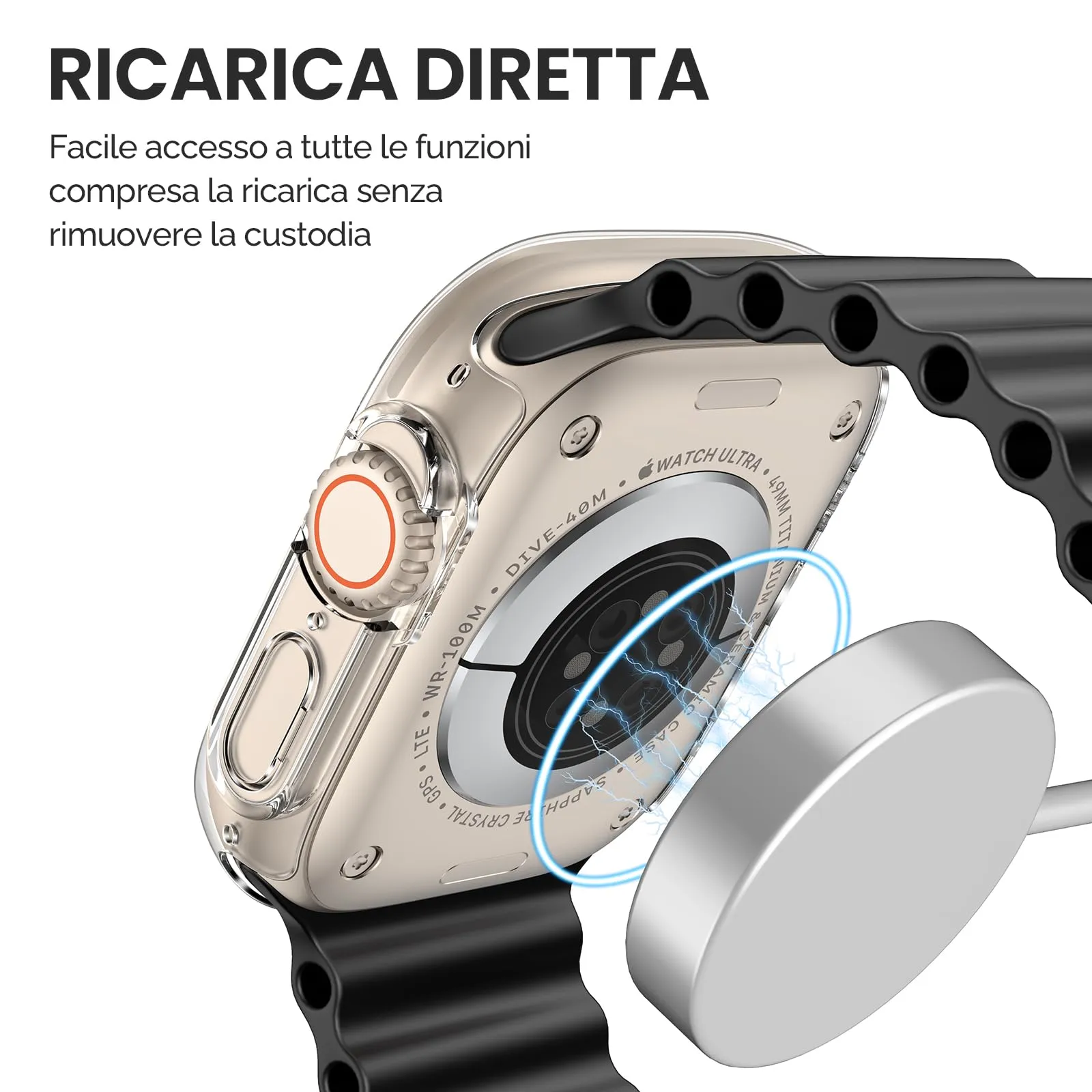 Misxi Custodia Protettiva con Vetro Temperato per Apple Watch Ultra 4/3/2/1 49mm, Trasparente (2 Pezzi) - immagine 4