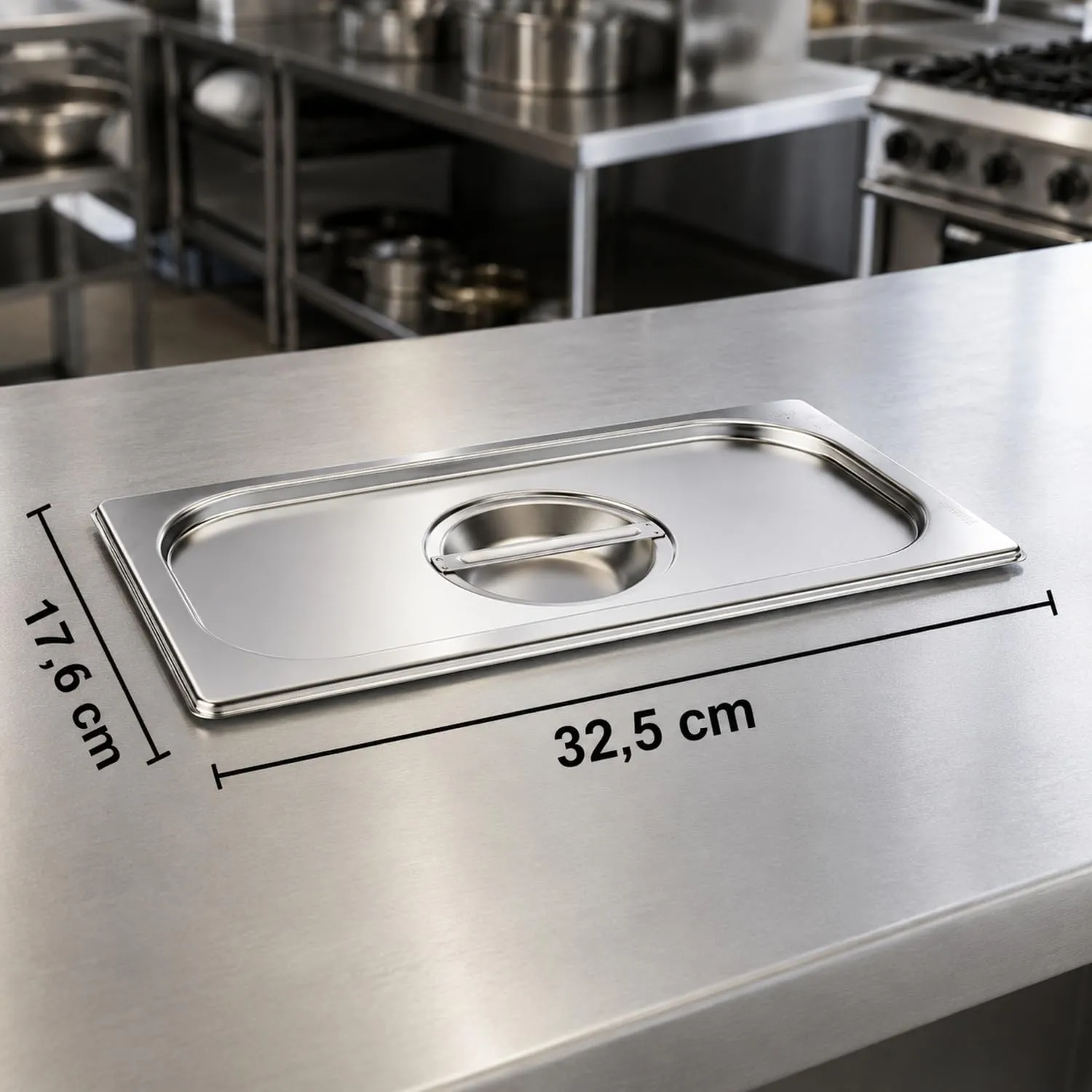 APS 81395 GN 1/3 Coperchio senza foro per cucchiaio in acciaio INOX, 325 x 175 mm - immagine 2