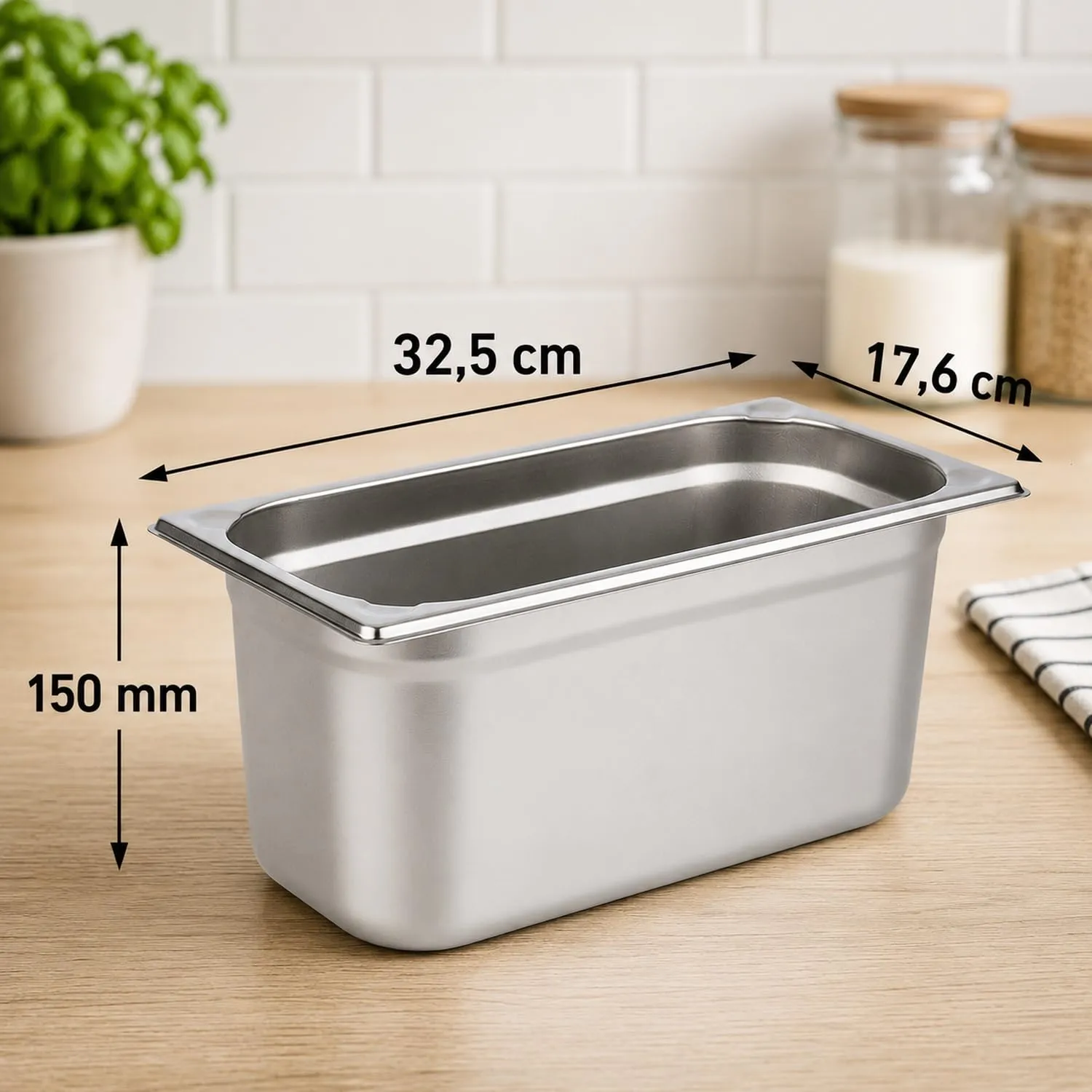 APS 81306 Contenitore GN 1/3 in acciaio inox, 176 x 325 x 150 mm, 5,7 litri - immagine 2