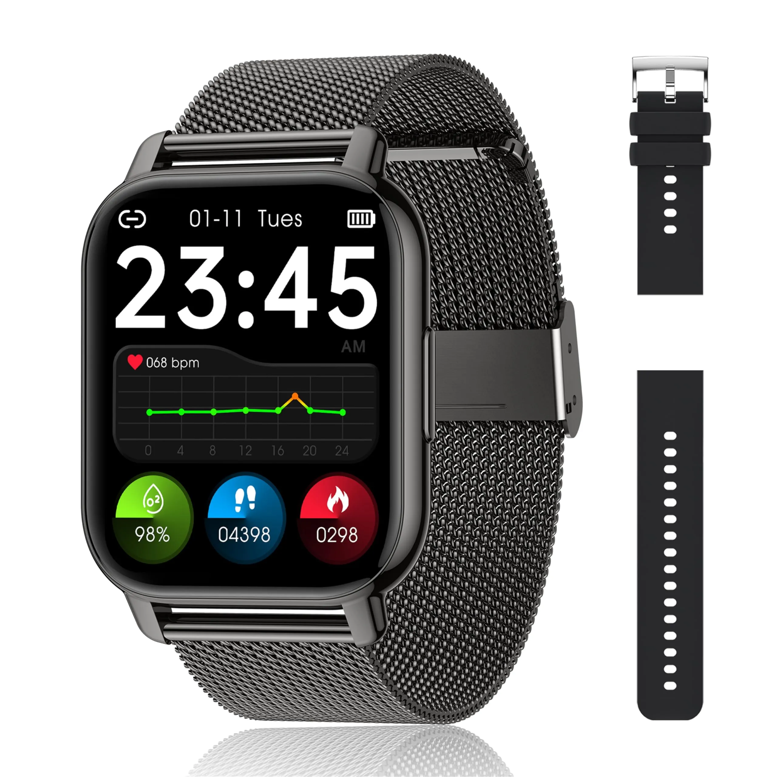 Popglory P66 Smartwatch, AI Assistente Vocale, Monitoraggio Salute, Pressione Sanguigna, Cardiofrequenzimetro, SpO2, 100+ Modalità Sportive, 2 Cinturini, per Android e iOS - immagine 1