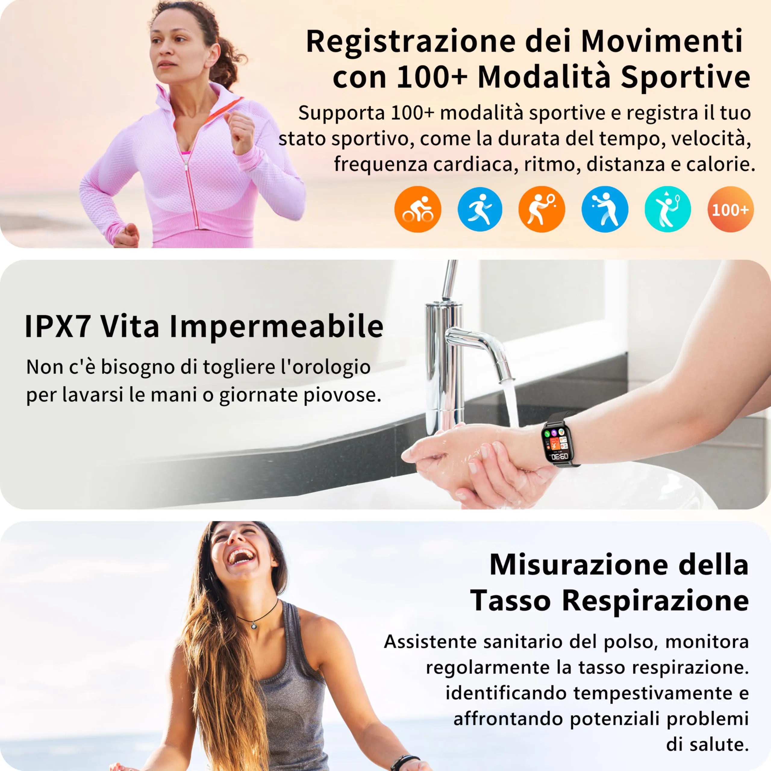 Popglory P66 Smartwatch, AI Assistente Vocale, Monitoraggio Salute, Pressione Sanguigna, Cardiofrequenzimetro, SpO2, 100+ Modalità Sportive, 2 Cinturini, per Android e iOS - immagine 6