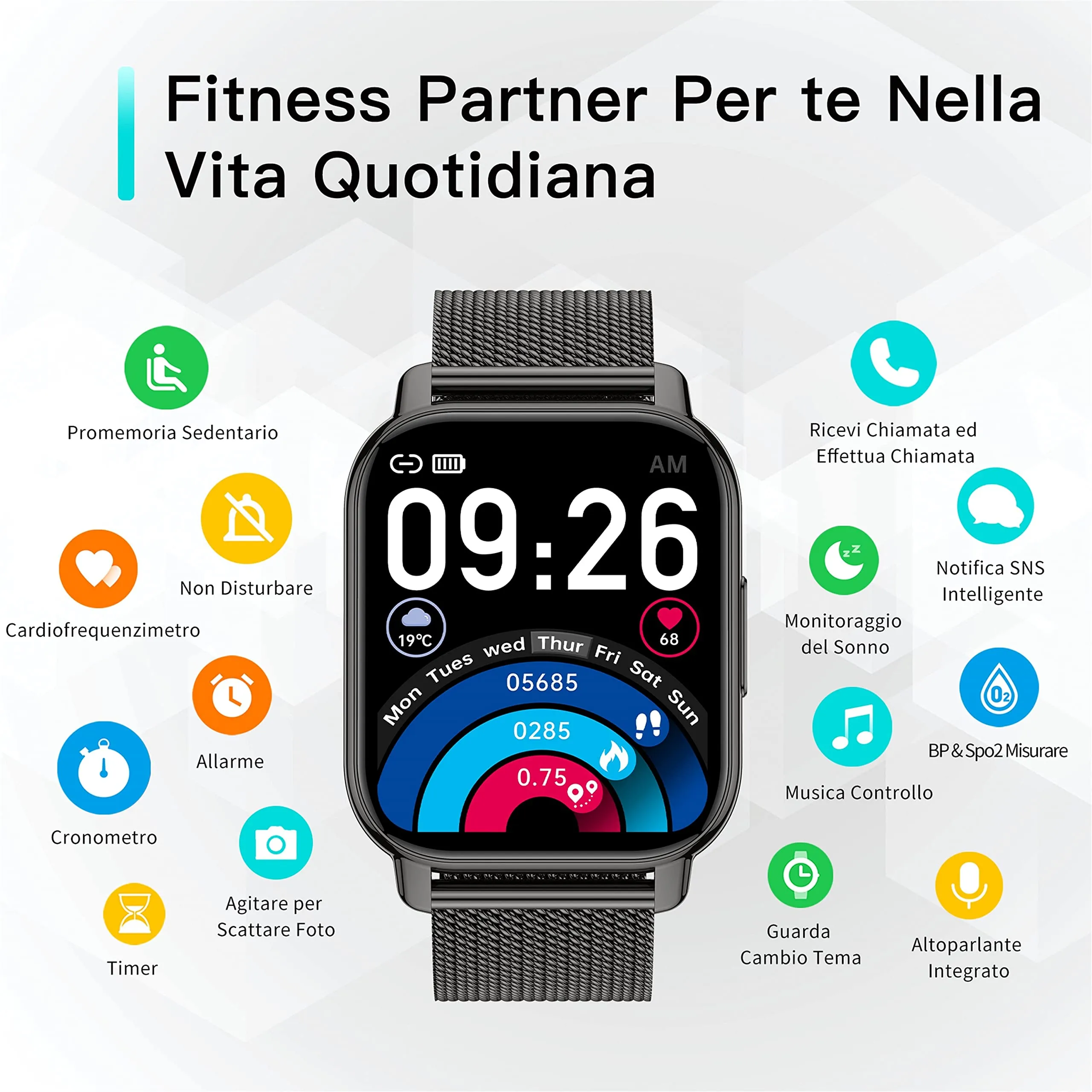 Popglory P66 Smartwatch, AI Assistente Vocale, Monitoraggio Salute, Pressione Sanguigna, Cardiofrequenzimetro, SpO2, 100+ Modalità Sportive, 2 Cinturini, per Android e iOS - immagine 8