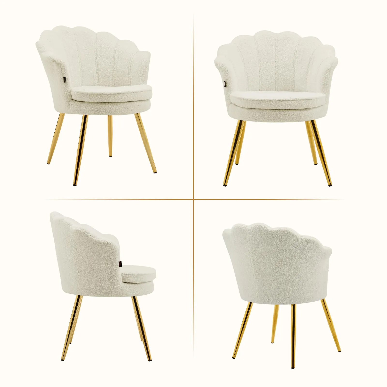 Ckaff Set di 2 Poltrona Conchiglia in Teddy Bouclé con Gambe in Oro, Bianco - immagine 9
