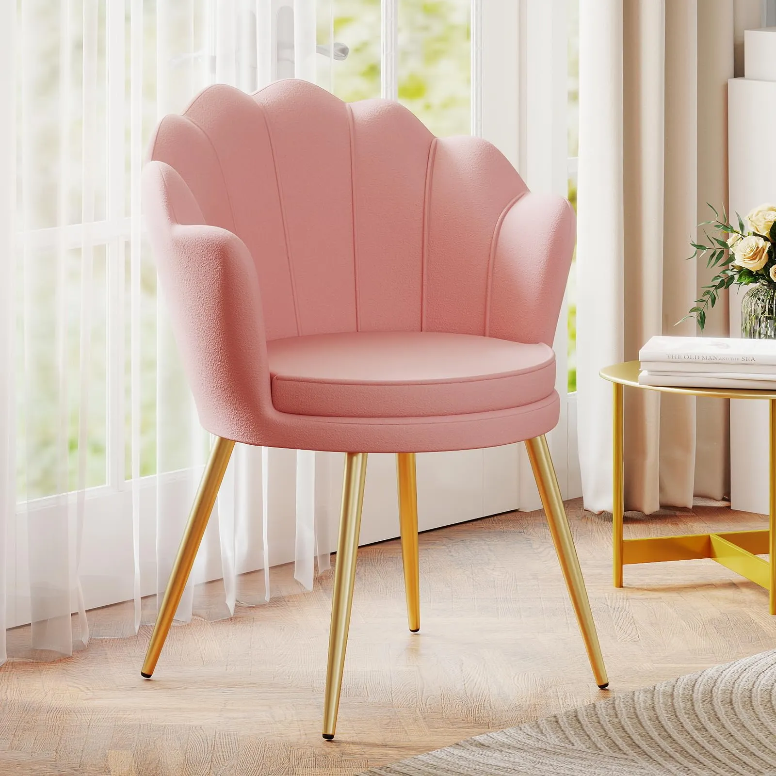 Ckaff Poltrona Conchiglia in Velluto con Gambe in Oro, Rosa - immagine 7