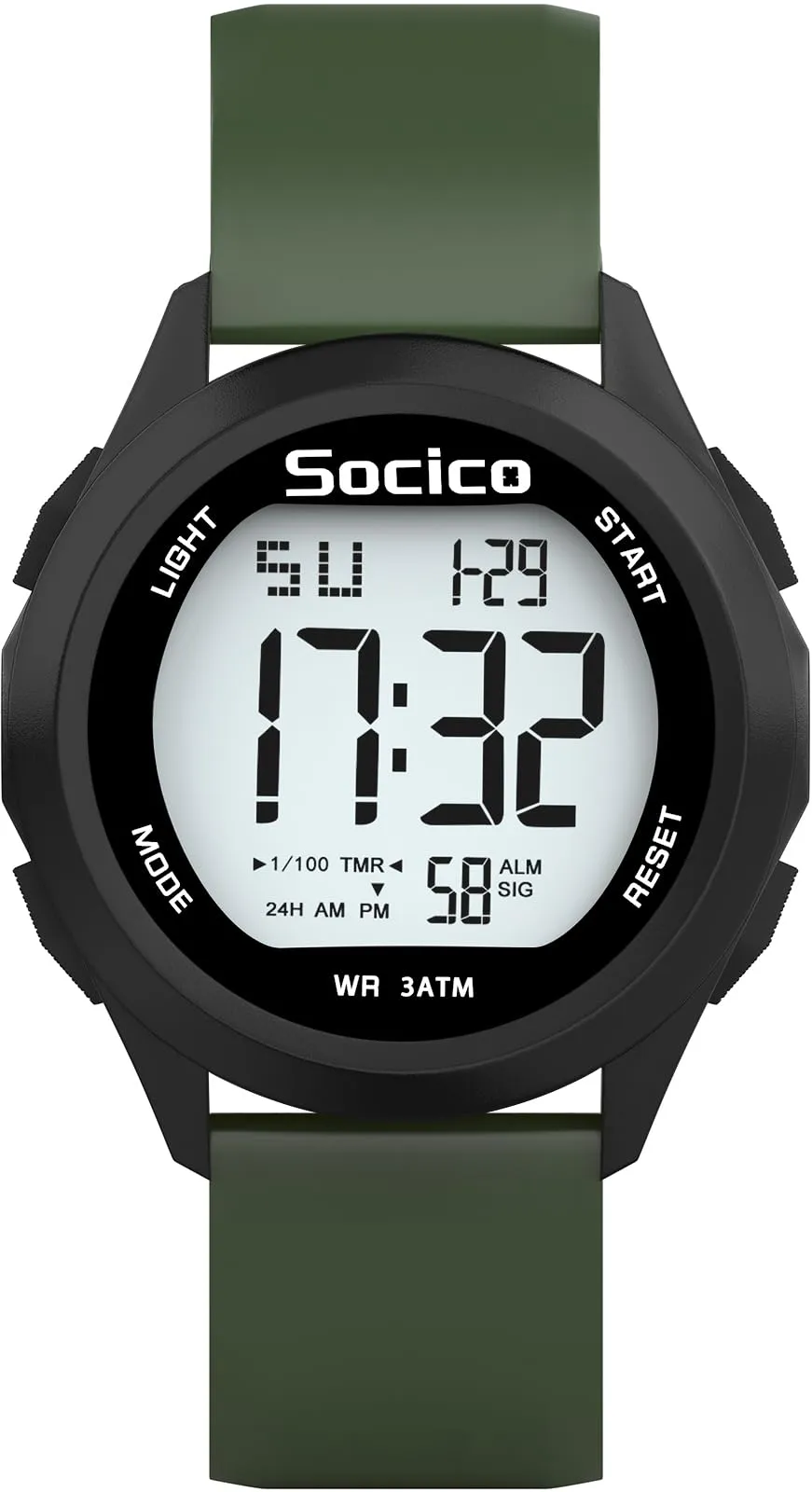 SOCICO Orologio Digitale Sportivo Militare Impermeabile con Cronografo, LED, Sveglia e Data (Verde) - immagine 7