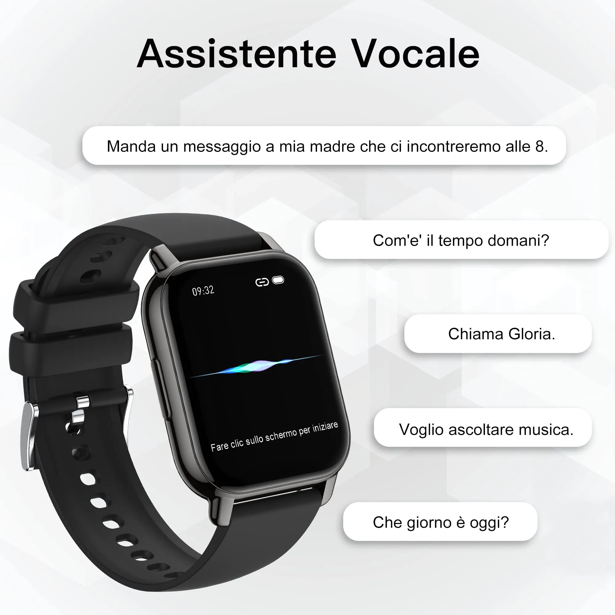 Popglory Smartwatch P66, 1,85 Pollici, 2 Cinturini, Chiamate, Whatsapp, Cardiofrequenzimetro, Pressione Sanguigna, SpO2, Sonno, per Android iOS - immagine 3