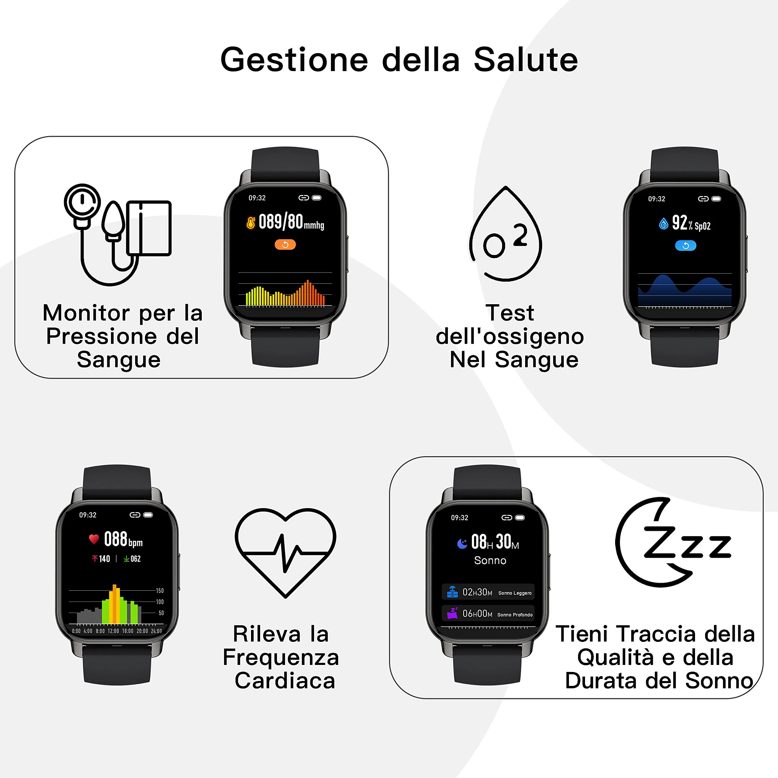 Popglory Smartwatch P66, 1,85 Pollici, 2 Cinturini, Chiamate, Whatsapp, Cardiofrequenzimetro, Pressione Sanguigna, SpO2, Sonno, per Android iOS - immagine 4