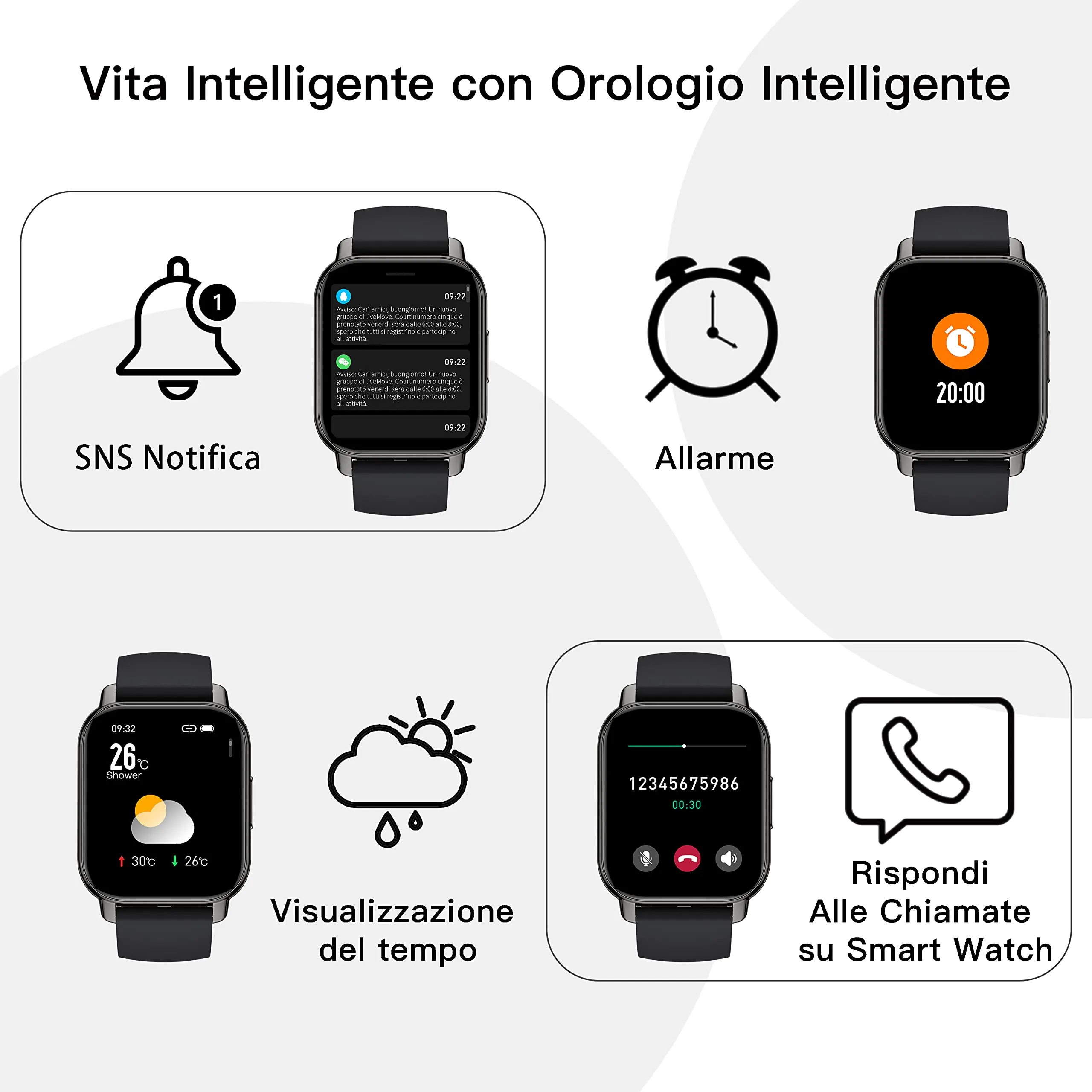 Popglory Smartwatch P66, 1,85 Pollici, 2 Cinturini, Chiamate, Whatsapp, Cardiofrequenzimetro, Pressione Sanguigna, SpO2, Sonno, per Android iOS - immagine 5