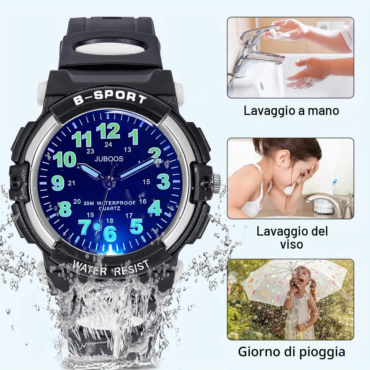Juboos Orologio Analogico per Bambini con 7 Luci Notturne, Impermeabile, Orologio al Quarzo per Ragazzi e Ragazze 5-18 Anni - immagine 3