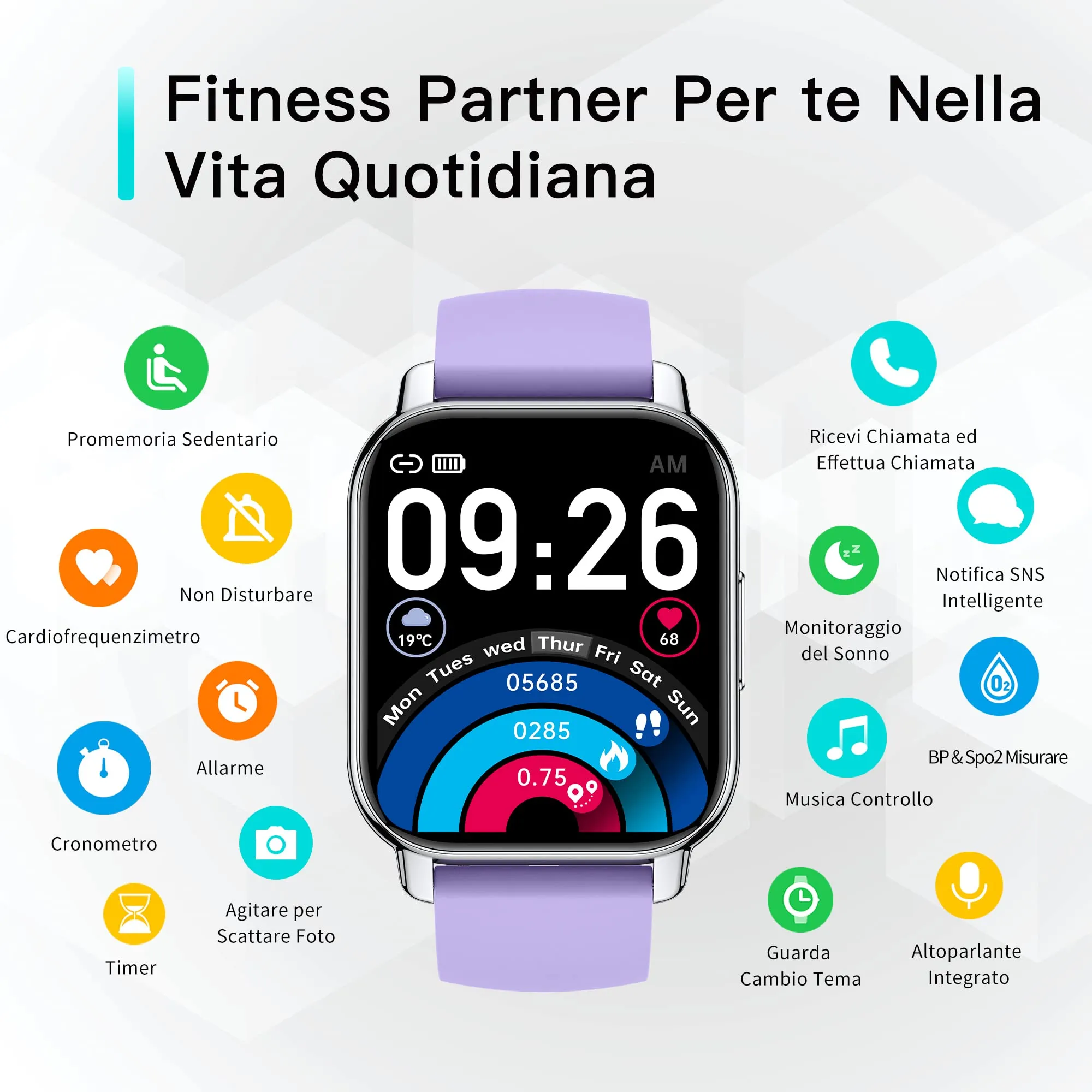 Popglory P66 Smartwatch 1.85" Bluetooth Call, 23 Sport Modes, Fitness Tracker, Heart Rate, Blood Pressure, SpO2, Sleep Monitoring, Android iOS - immagine 7