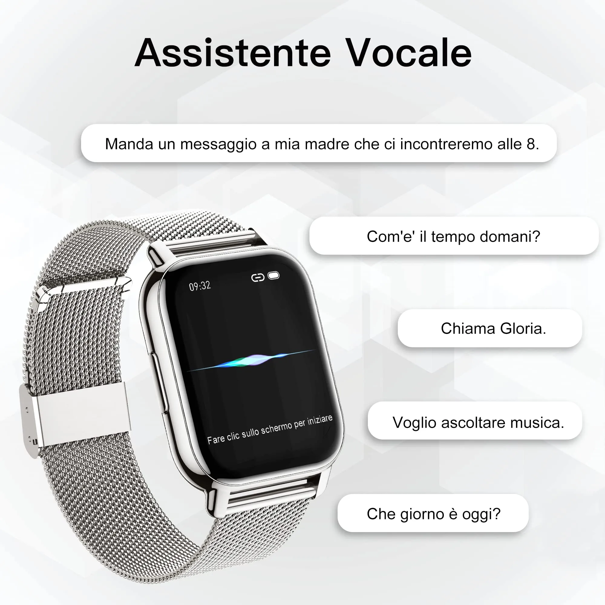 Popglory P66 Smartwatch, 1.85'' Display, Chiamate Bluetooth, Assistente Vocale AI, Cardiofrequenzimetro, Pressione Sanguigna, SpO2, Sonno, 100+ Modalità Sportive, 2 Cinturini, Android iOS - immagine 3