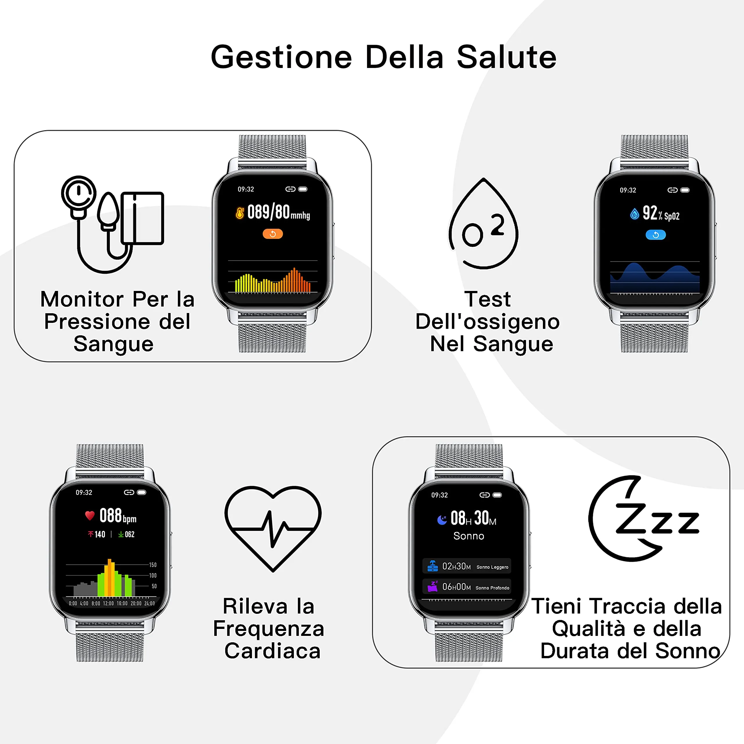 Popglory P66 Smartwatch, 1.85'' Display, Chiamate Bluetooth, Assistente Vocale AI, Cardiofrequenzimetro, Pressione Sanguigna, SpO2, Sonno, 100+ Modalità Sportive, 2 Cinturini, Android iOS - immagine 4