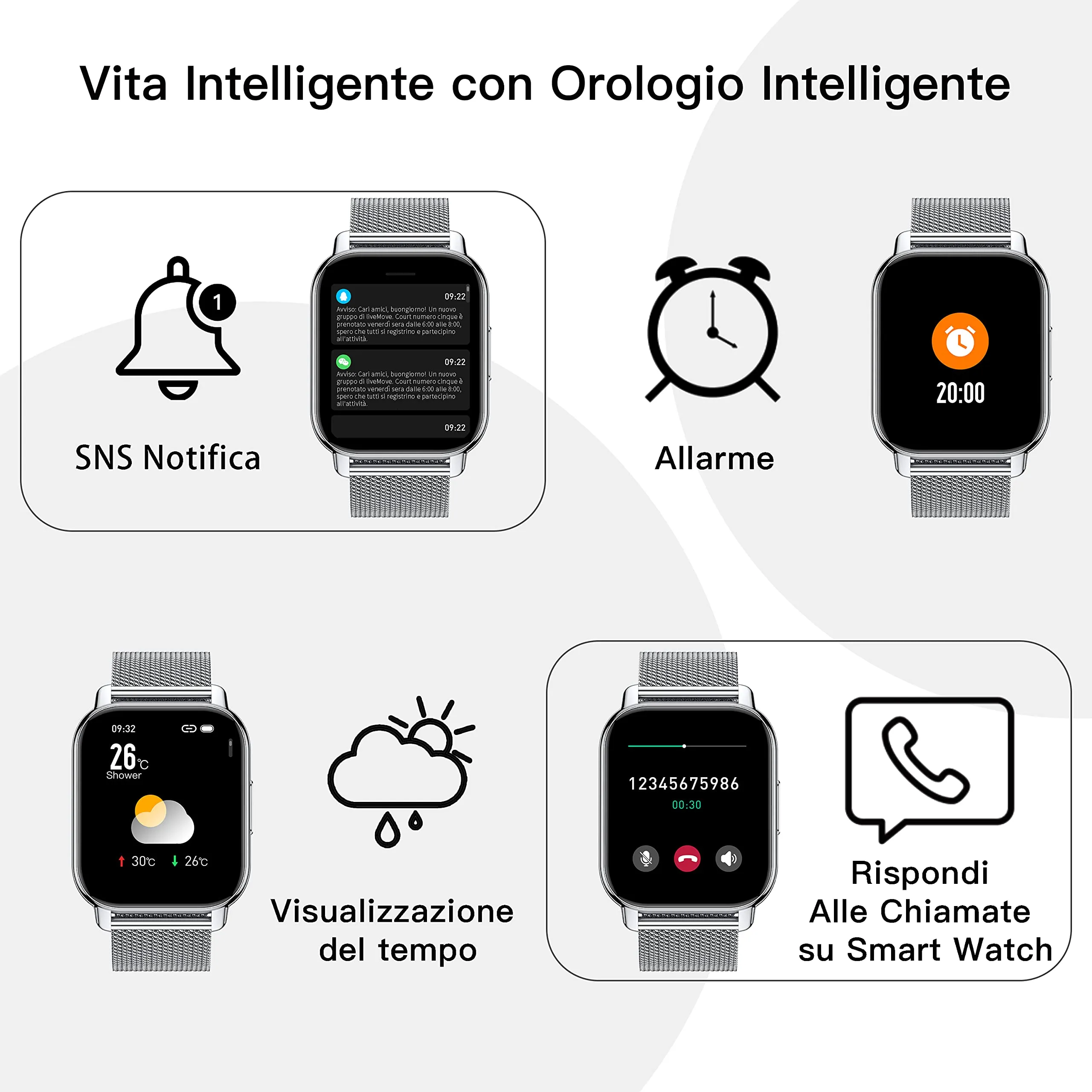 Popglory P66 Smartwatch, 1.85'' Display, Chiamate Bluetooth, Assistente Vocale AI, Cardiofrequenzimetro, Pressione Sanguigna, SpO2, Sonno, 100+ Modalità Sportive, 2 Cinturini, Android iOS - immagine 5