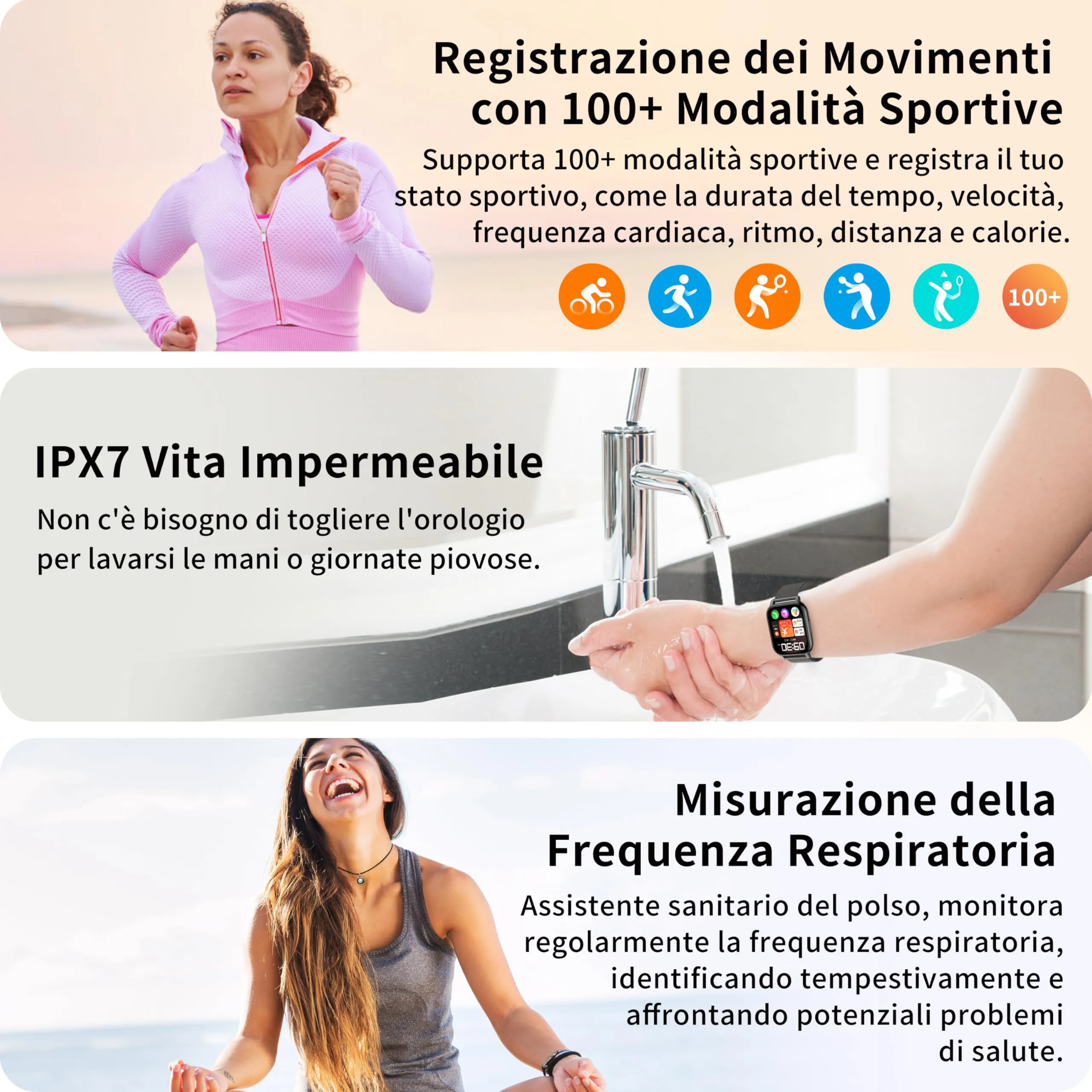 Popglory P66 Smartwatch, 1.85'' Display, Chiamate Bluetooth, Assistente Vocale AI, Cardiofrequenzimetro, Pressione Sanguigna, SpO2, Sonno, 100+ Modalità Sportive, 2 Cinturini, Android iOS - immagine 6
