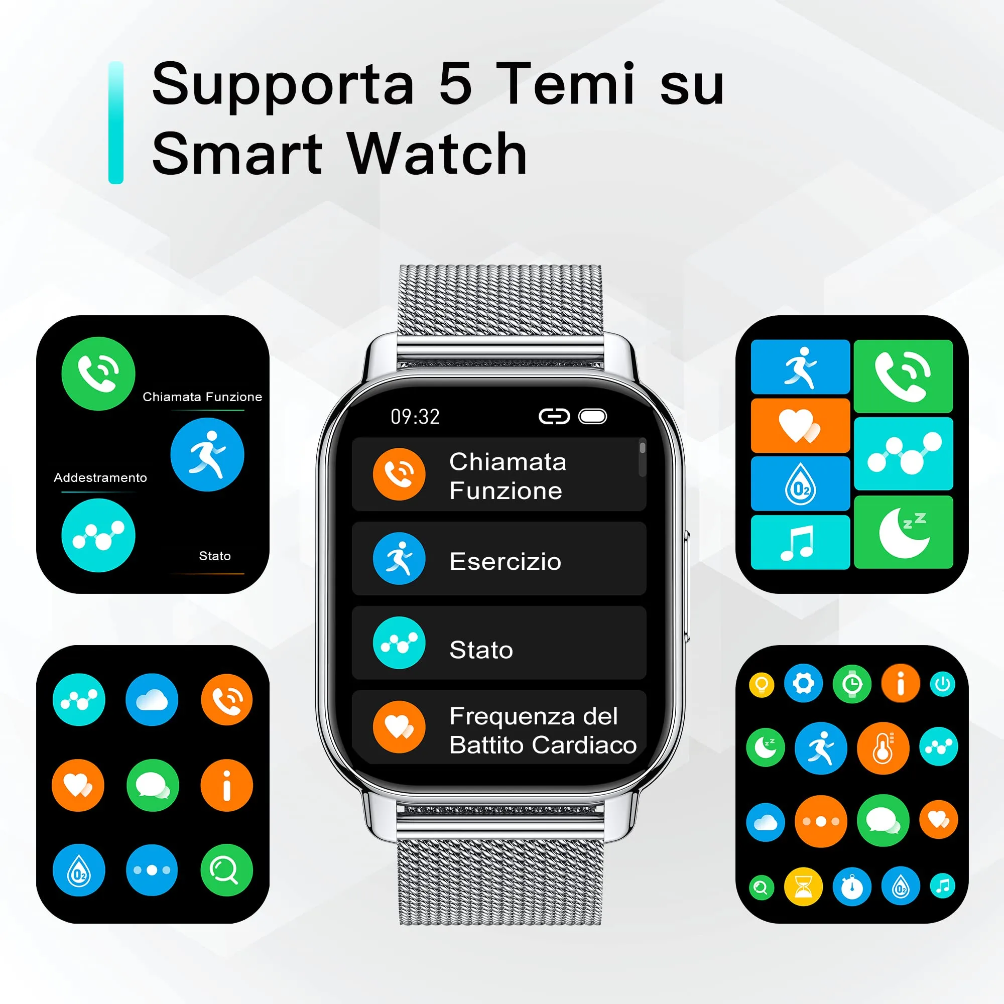 Popglory P66 Smartwatch, 1.85'' Display, Chiamate Bluetooth, Assistente Vocale AI, Cardiofrequenzimetro, Pressione Sanguigna, SpO2, Sonno, 100+ Modalità Sportive, 2 Cinturini, Android iOS - immagine 8