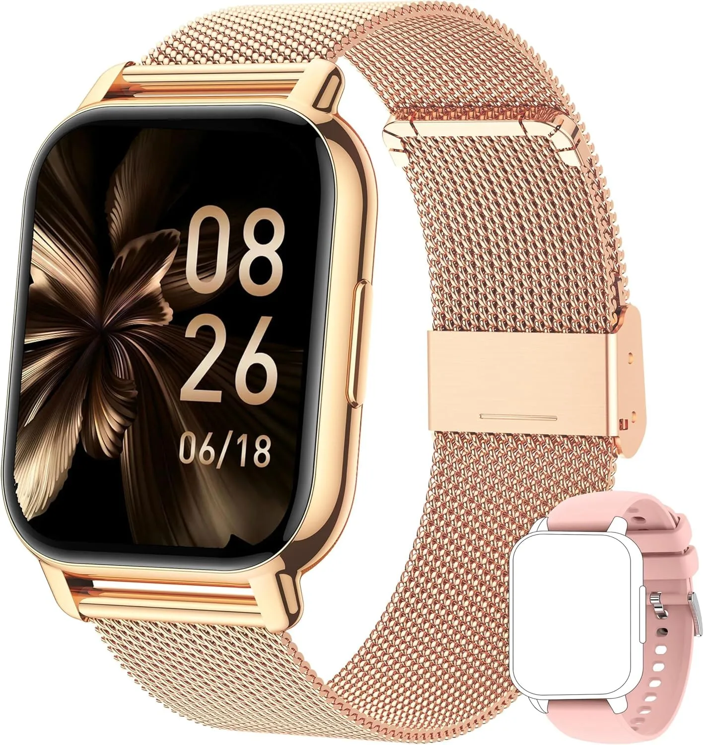 Popglory P66 Smartwatch con 2 Cinturini, Chiamate, WhatsApp, Cardiofrequenzimetro, Pressione Sanguigna, SpO2, Sonno per Android e iOS - immagine 1
