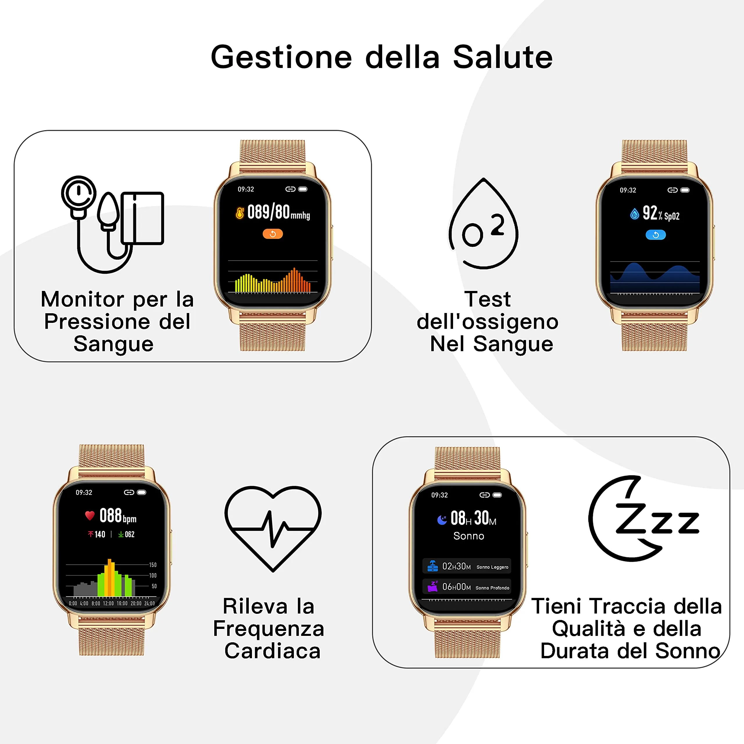 Popglory P66 Smartwatch con 2 Cinturini, Chiamate, WhatsApp, Cardiofrequenzimetro, Pressione Sanguigna, SpO2, Sonno per Android e iOS - immagine 4