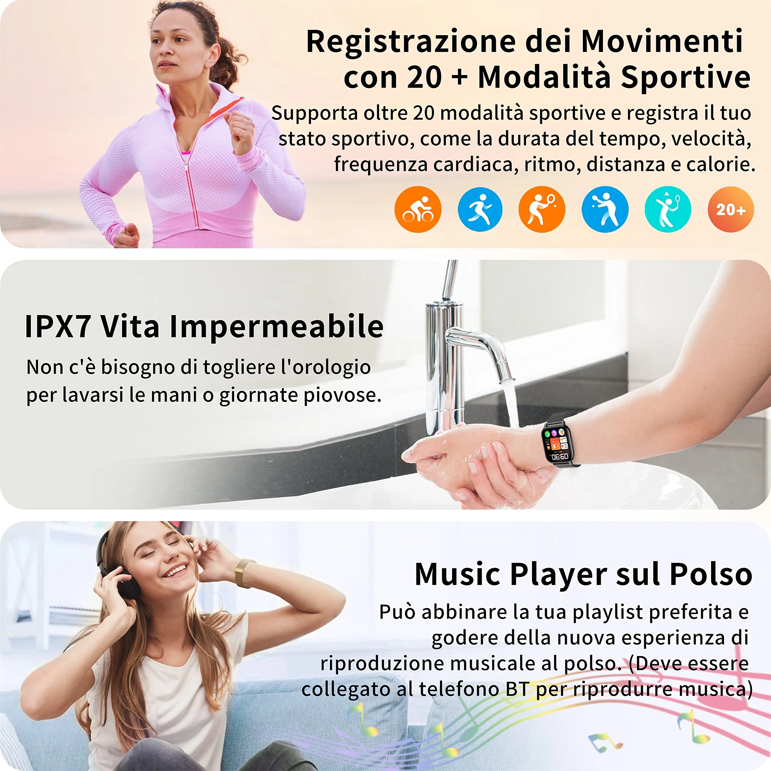 Popglory P66 Smartwatch con 2 Cinturini, Chiamate, WhatsApp, Cardiofrequenzimetro, Pressione Sanguigna, SpO2, Sonno per Android e iOS - immagine 6