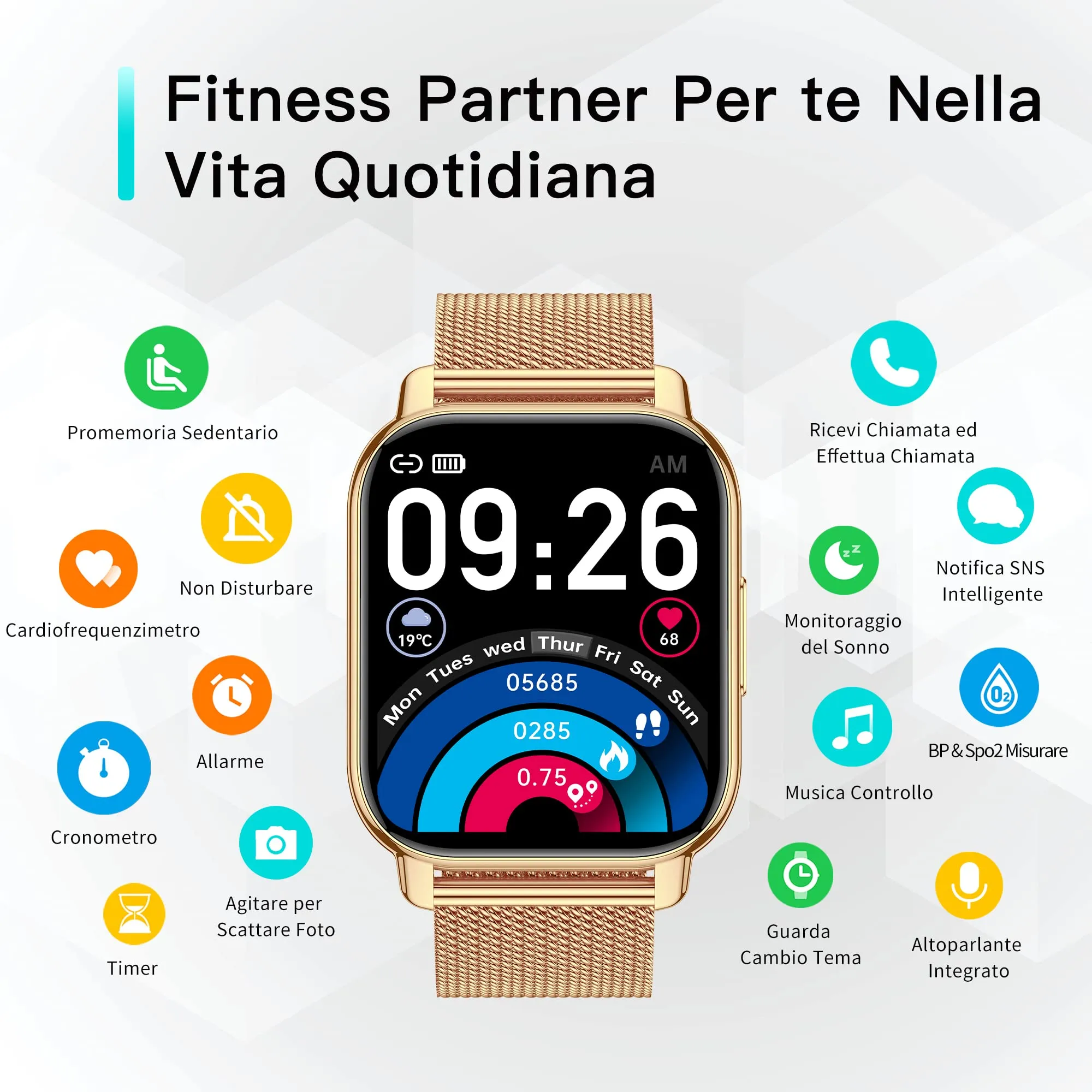 Popglory P66 Smartwatch con 2 Cinturini, Chiamate, WhatsApp, Cardiofrequenzimetro, Pressione Sanguigna, SpO2, Sonno per Android e iOS - immagine 8