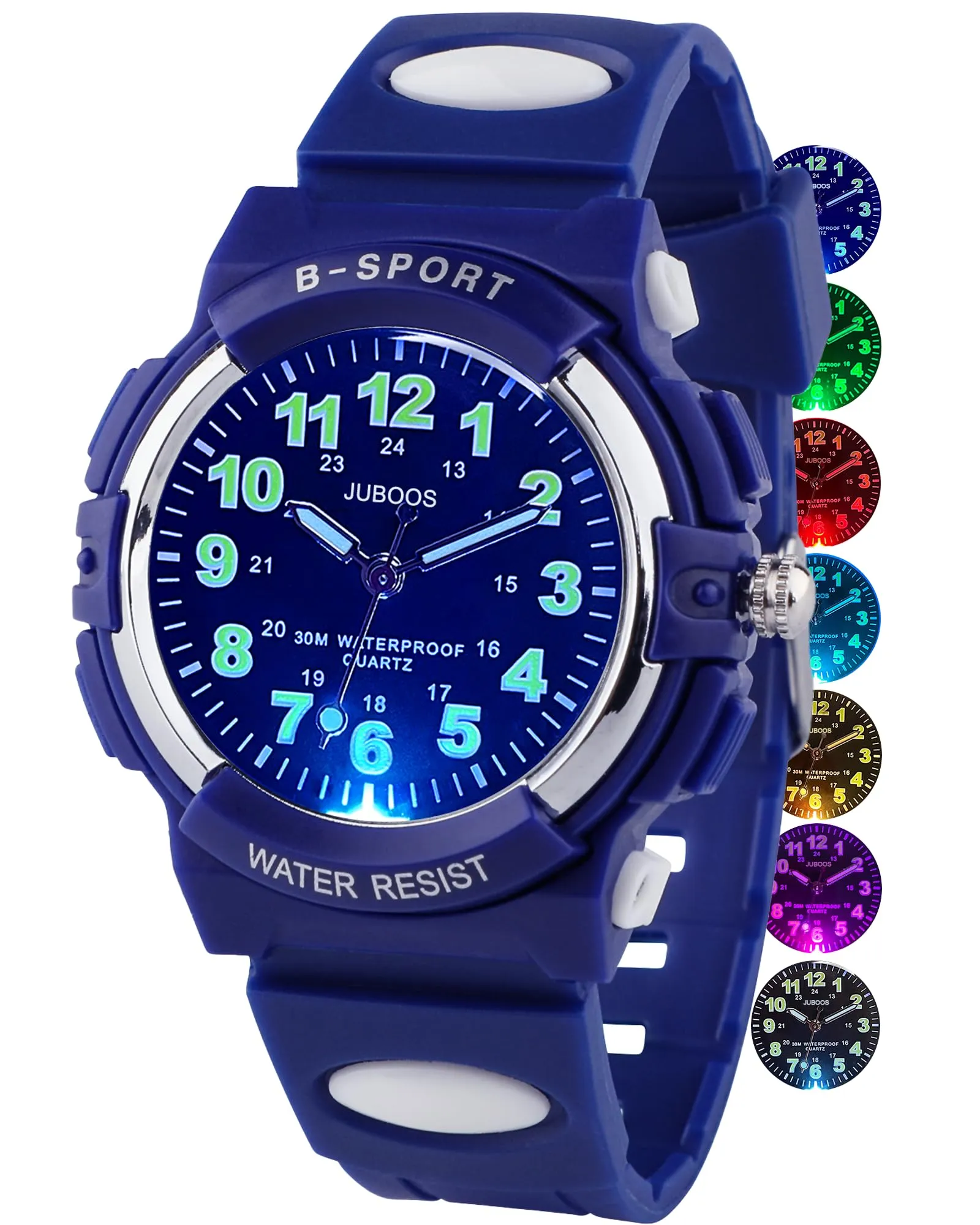 Juboos Orologio Analogico per Bambini con 7 Luci Notturne, Impermeabile, Cinturino Morbido, Quartz, 5-18 Anni - immagine 1