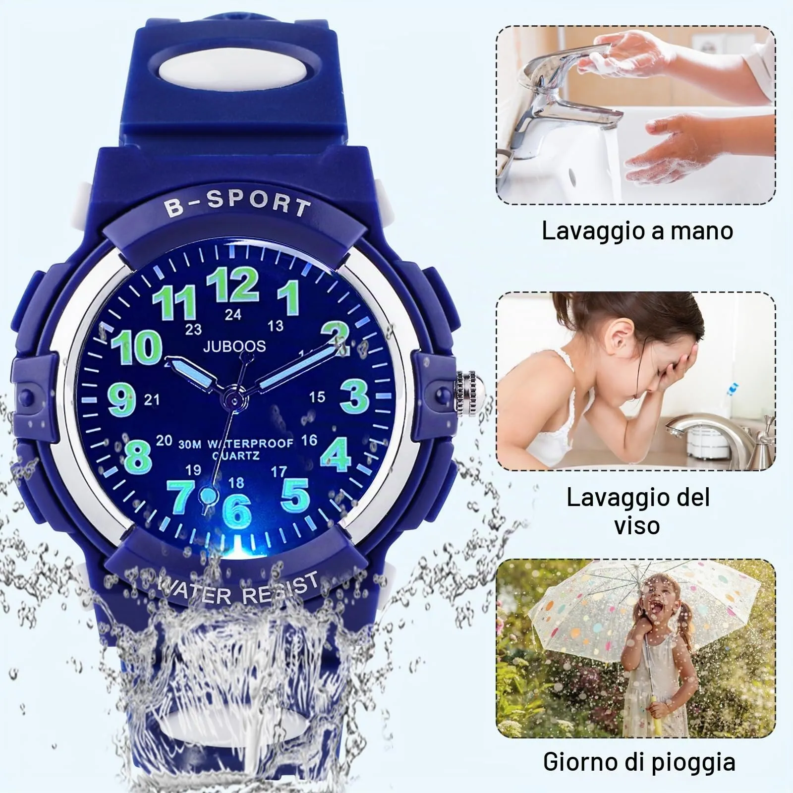 Juboos Orologio Analogico per Bambini con 7 Luci Notturne, Impermeabile, Cinturino Morbido, Quartz, 5-18 Anni - immagine 2