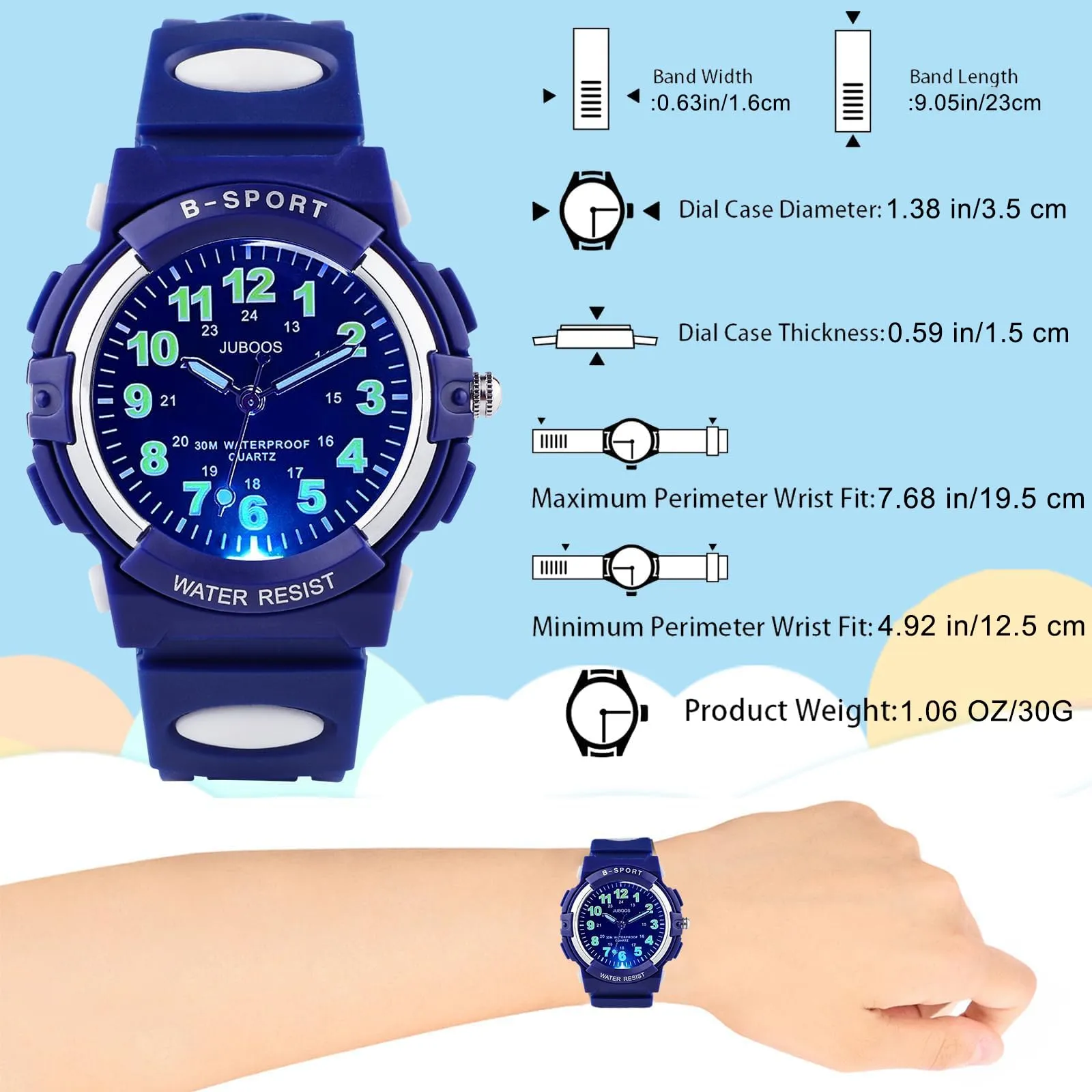 Juboos Orologio Analogico per Bambini con 7 Luci Notturne, Impermeabile, Cinturino Morbido, Quartz, 5-18 Anni - immagine 4