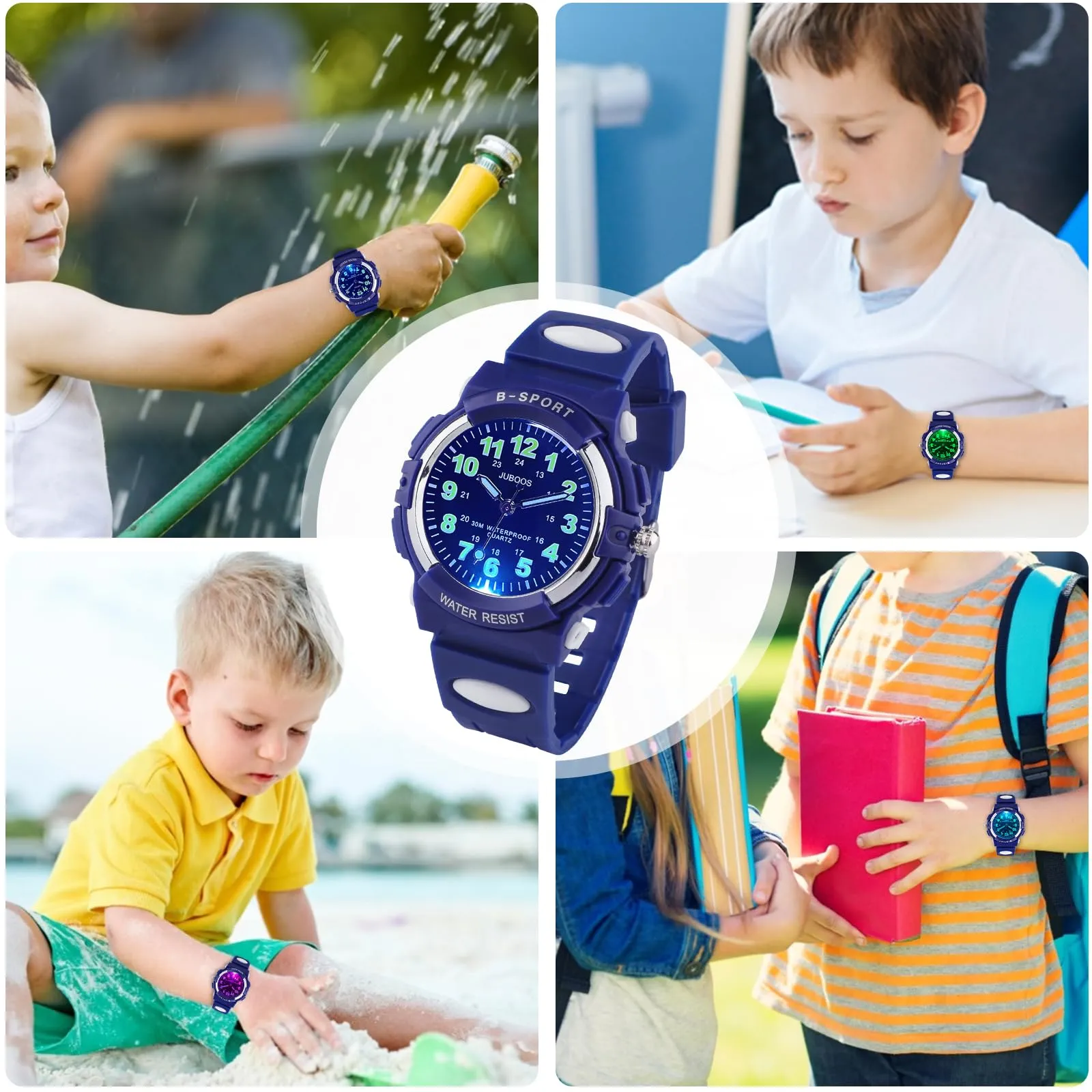 Juboos Orologio Analogico per Bambini con 7 Luci Notturne, Impermeabile, Cinturino Morbido, Quartz, 5-18 Anni - immagine 6