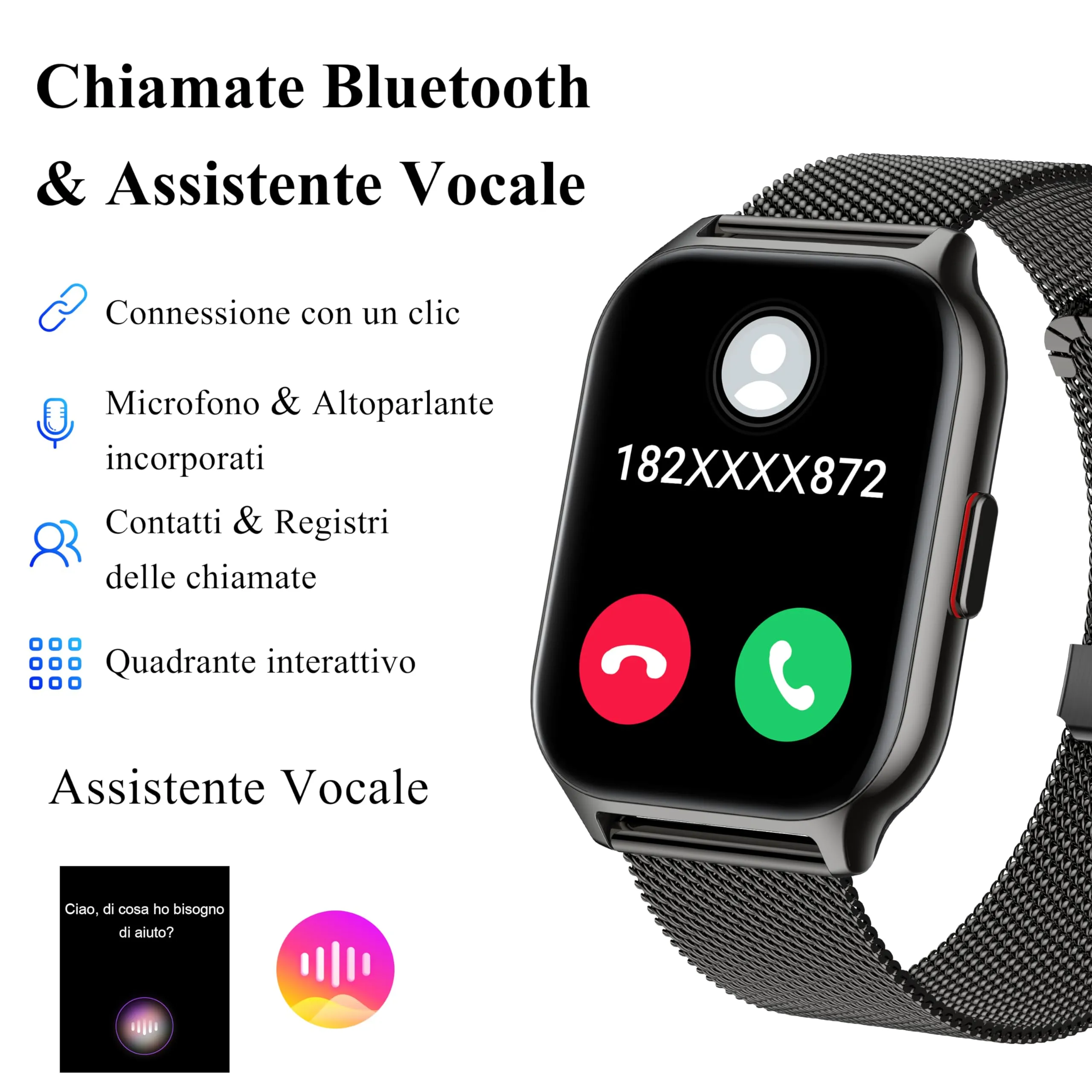 Popglory P95 Smartwatch, 2,01 Pollici, Chiamate Bluetooth, 100+ Modalità Sportive, Monitor SpO2, Pressione Sanguigna, Cardiofrequenzimetro e Sonno, Compatibile con iOS/Android - immagine 2