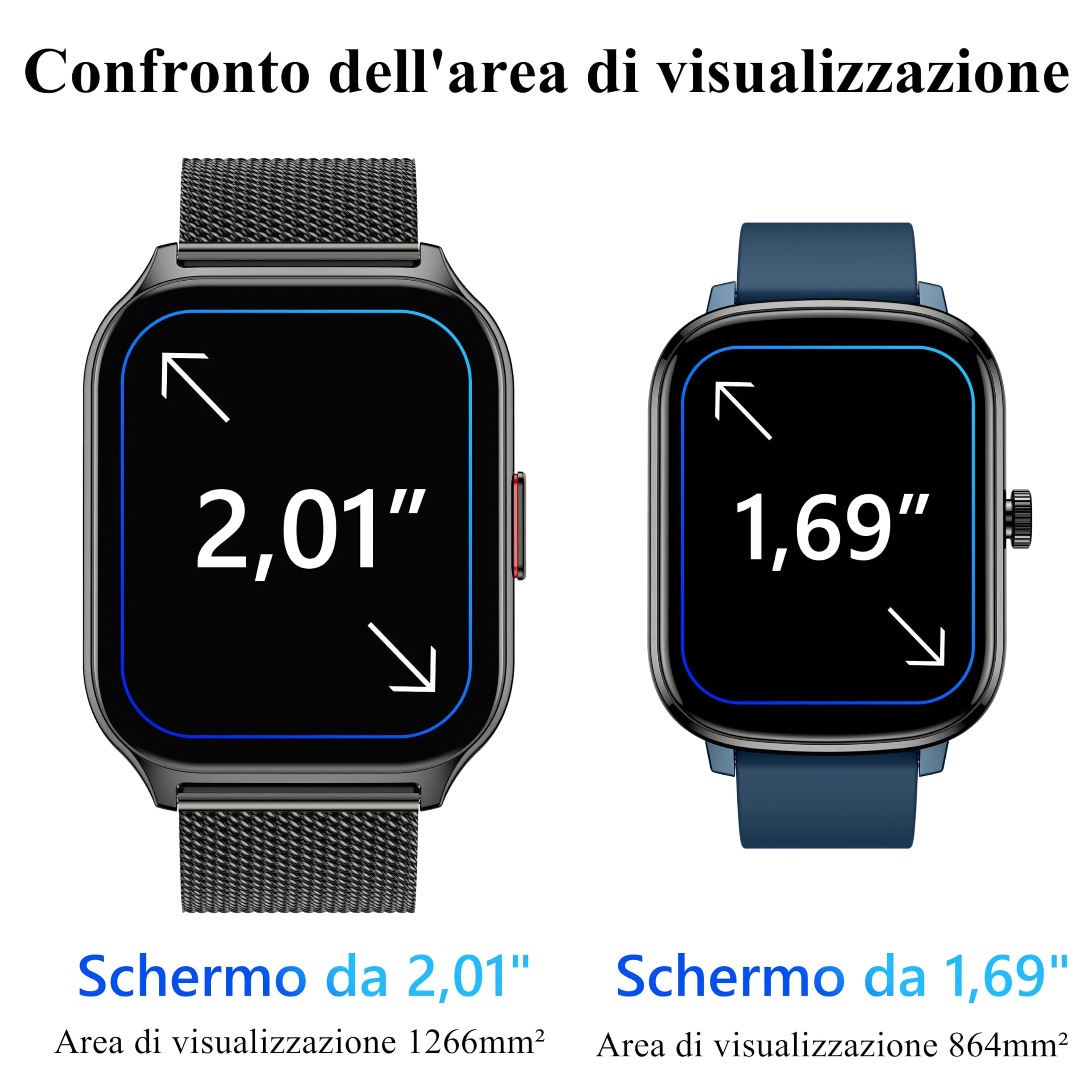 Popglory P95 Smartwatch, 2,01 Pollici, Chiamate Bluetooth, 100+ Modalità Sportive, Monitor SpO2, Pressione Sanguigna, Cardiofrequenzimetro e Sonno, Compatibile con iOS/Android - immagine 5