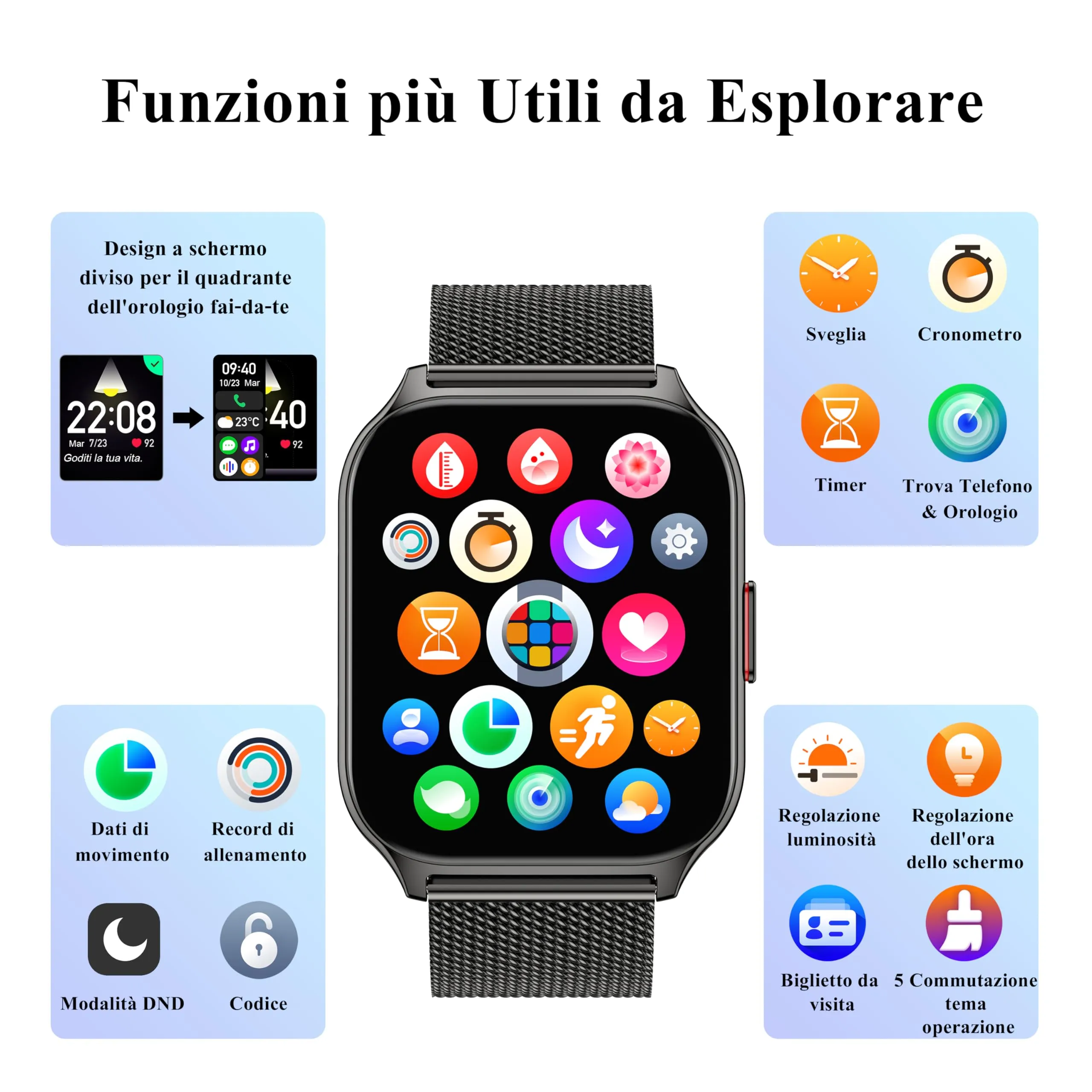 Popglory P95 Smartwatch, 2,01 Pollici, Chiamate Bluetooth, 100+ Modalità Sportive, Monitor SpO2, Pressione Sanguigna, Cardiofrequenzimetro e Sonno, Compatibile con iOS/Android - immagine 7