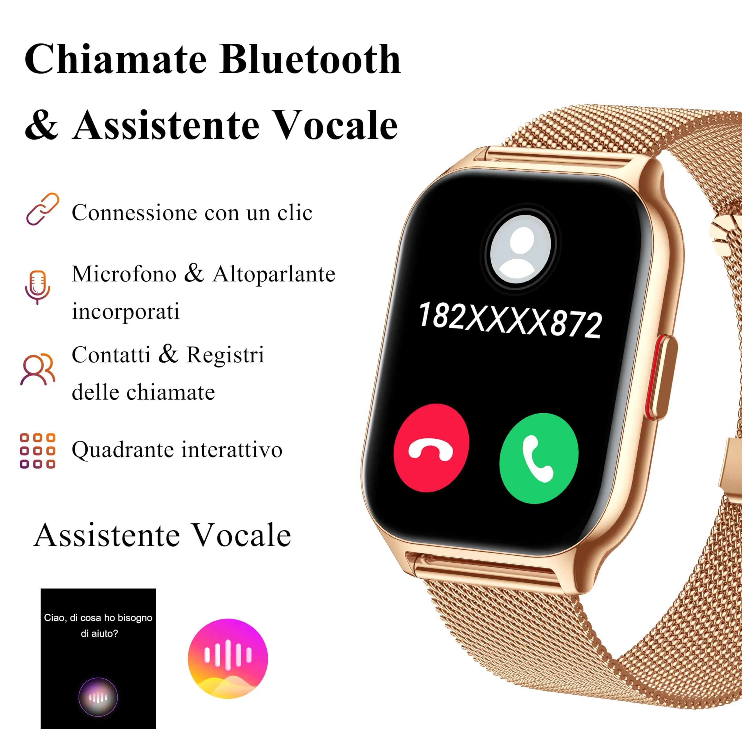 Popglory P95 Smartwatch, 2,01 Pollici, Chiamate Bluetooth, 100+ Modalità Sportive, Monitor SpO2 Pressione Sanguigna e Sonno, Cardiofrequenzimetro 24H, Compatibile con iOS/Android - immagine 2