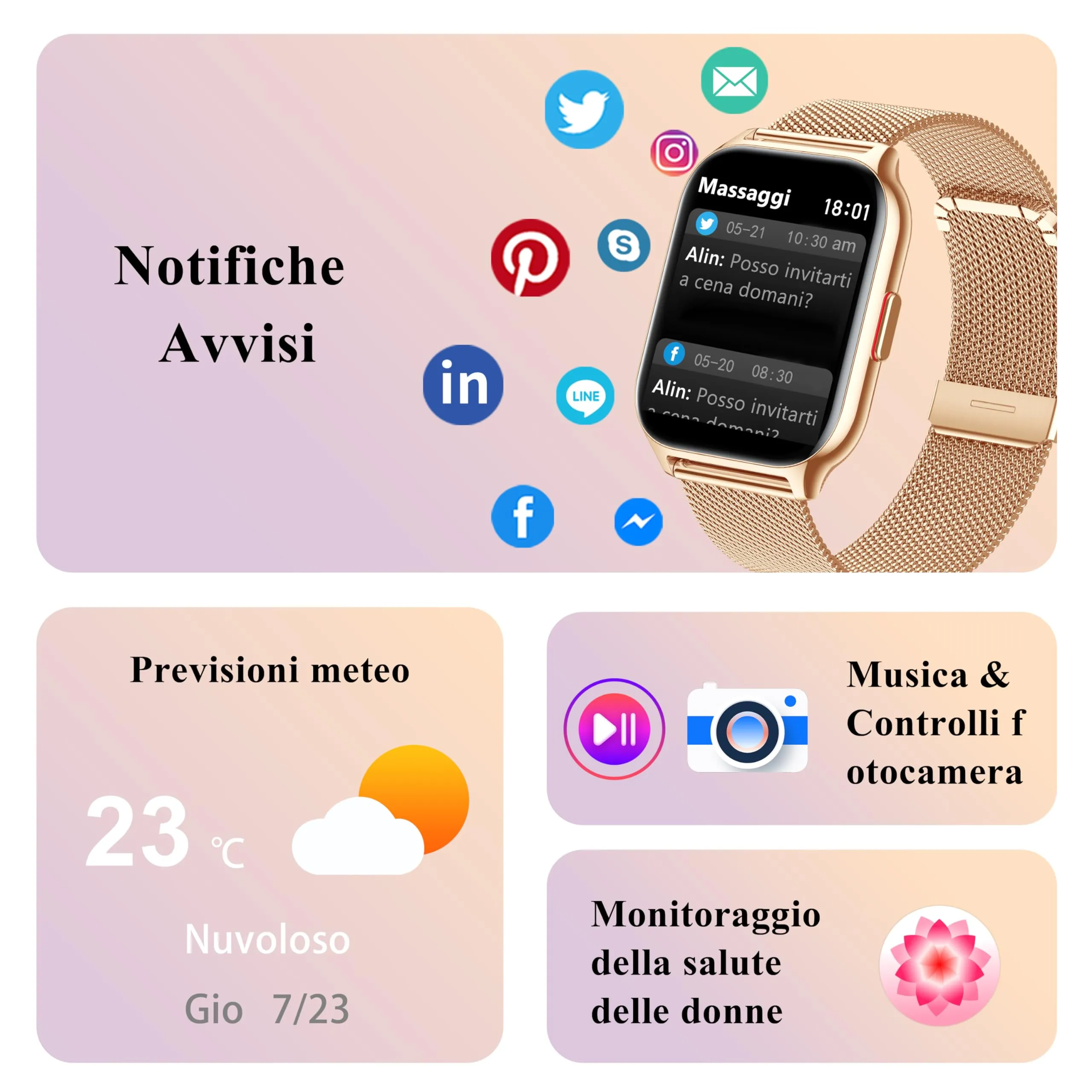 Popglory P95 Smartwatch, 2,01 Pollici, Chiamate Bluetooth, 100+ Modalità Sportive, Monitor SpO2 Pressione Sanguigna e Sonno, Cardiofrequenzimetro 24H, Compatibile con iOS/Android - immagine 6
