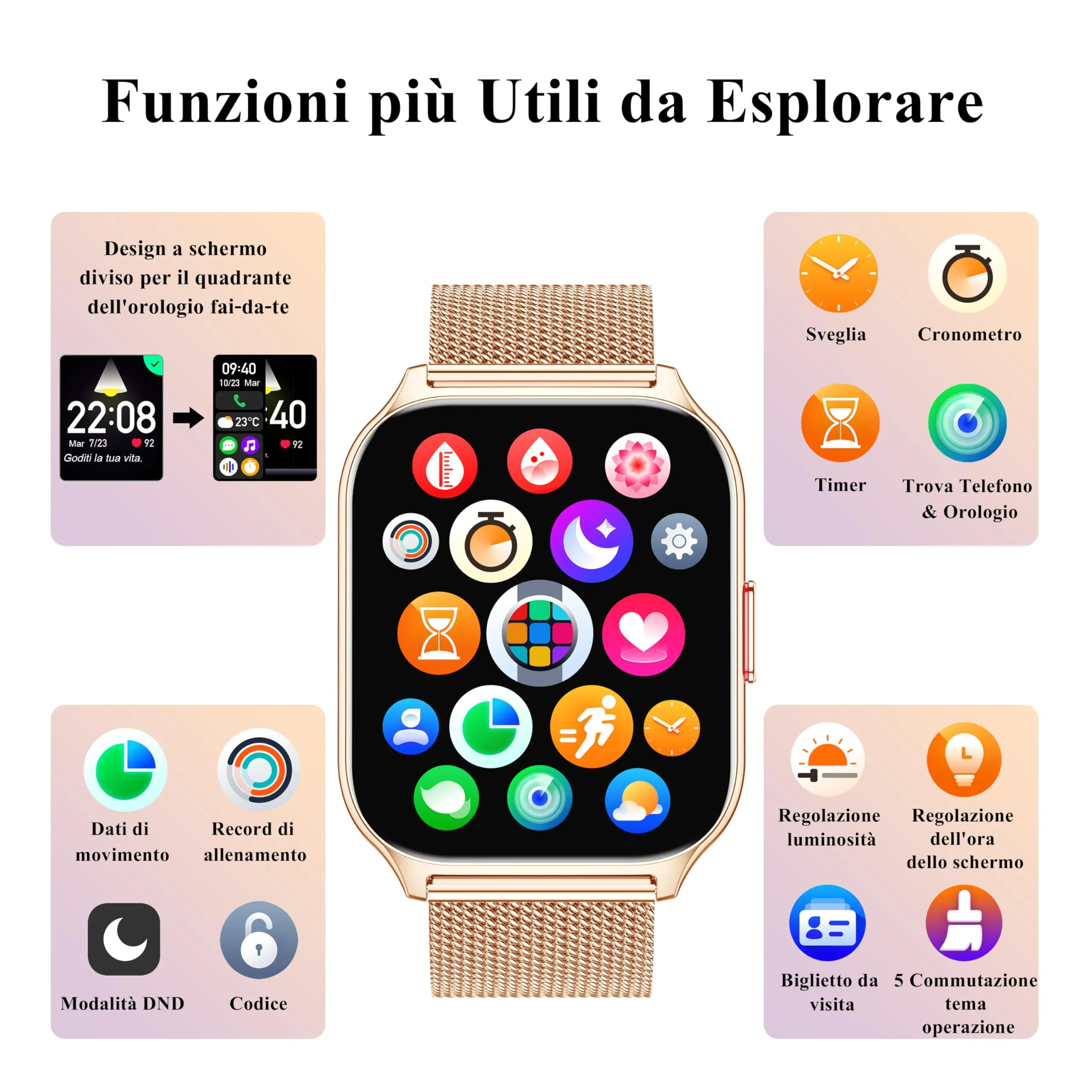 Popglory P95 Smartwatch, 2,01 Pollici, Chiamate Bluetooth, 100+ Modalità Sportive, Monitor SpO2 Pressione Sanguigna e Sonno, Cardiofrequenzimetro 24H, Compatibile con iOS/Android - immagine 7