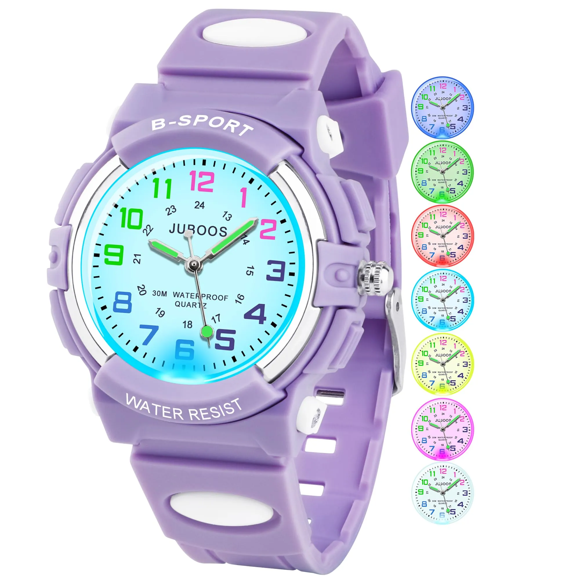 Juboos Orologio Analogico per Bambini con 7 Luci Notturne, Impermeabile, Quarzo, per Ragazzi e Ragazze 5-18 Anni - immagine 1