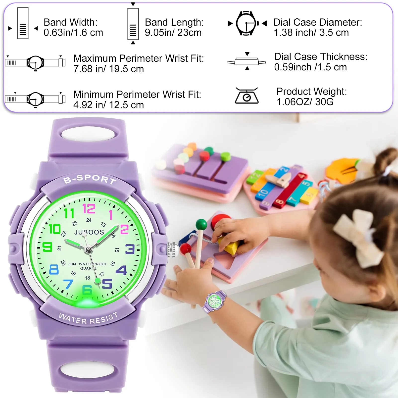 Juboos Orologio Analogico per Bambini con 7 Luci Notturne, Impermeabile, Quarzo, per Ragazzi e Ragazze 5-18 Anni - immagine 5