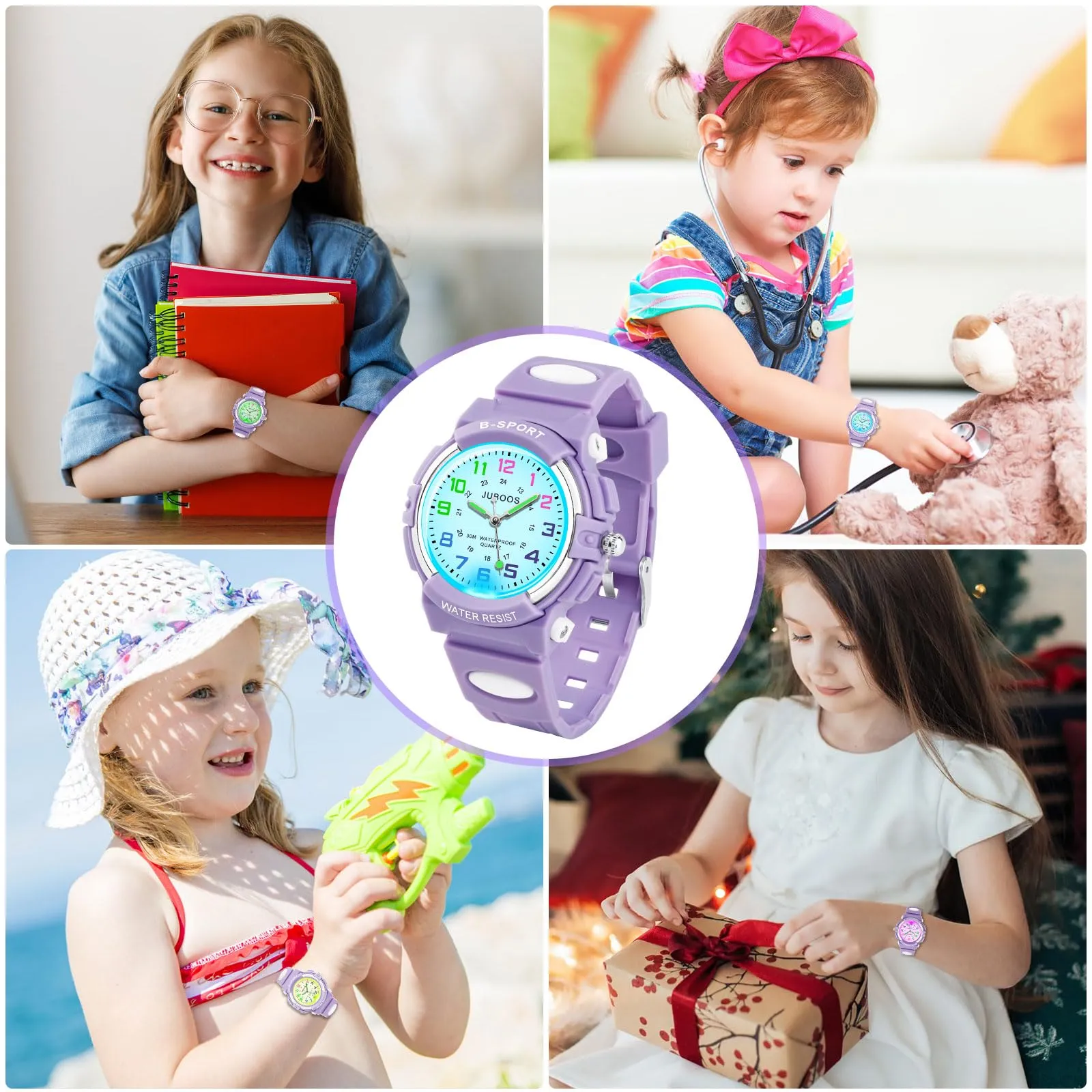 Juboos Orologio Analogico per Bambini con 7 Luci Notturne, Impermeabile, Quarzo, per Ragazzi e Ragazze 5-18 Anni - immagine 6