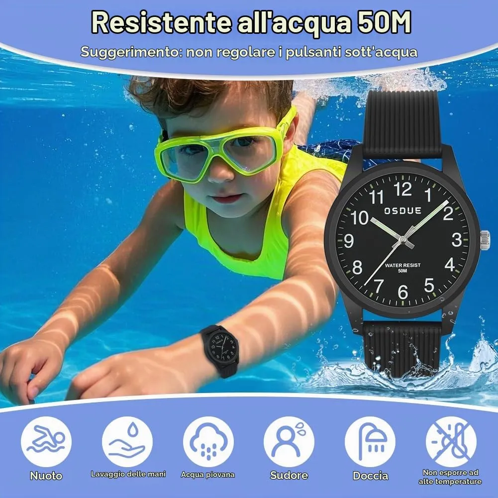 OSDUE Orologio Bambini Impermeabile Luminoso Educativo in Quarzo per Ragazze e Ragazzi 5-18 Anni - immagine 5