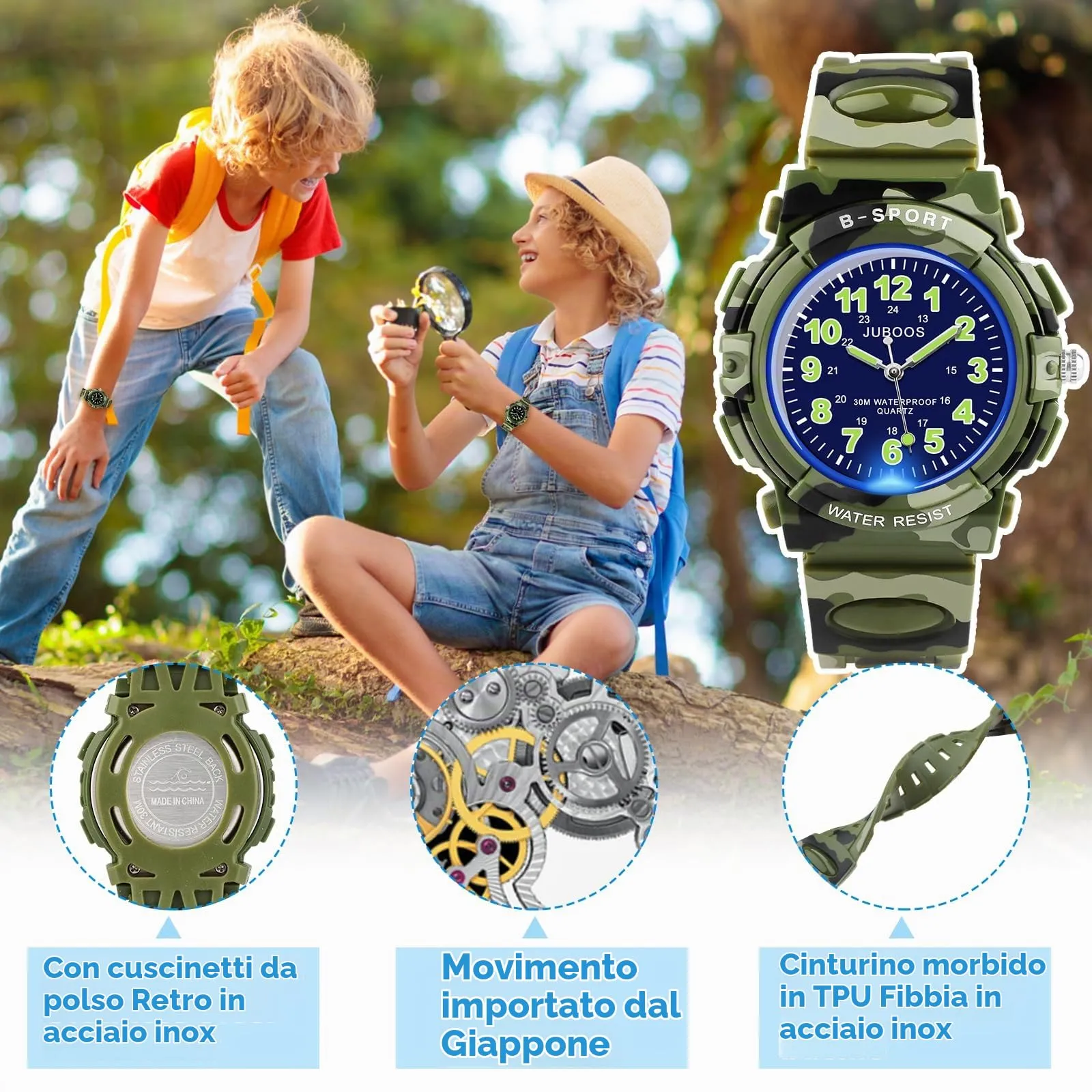 Juboos Orologio Analogico per Bambini con 7 Luci Notturne, Impermeabile, Quarzo, per Ragazzi e Ragazze 5-18 Anni - immagine 3