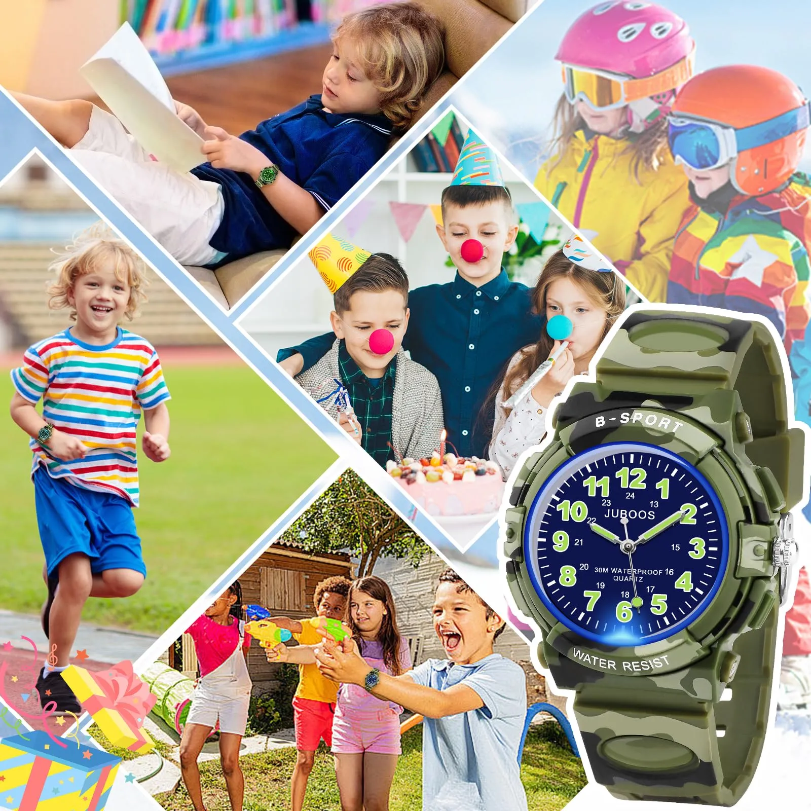 Juboos Orologio Analogico per Bambini con 7 Luci Notturne, Impermeabile, Quarzo, per Ragazzi e Ragazze 5-18 Anni - immagine 6
