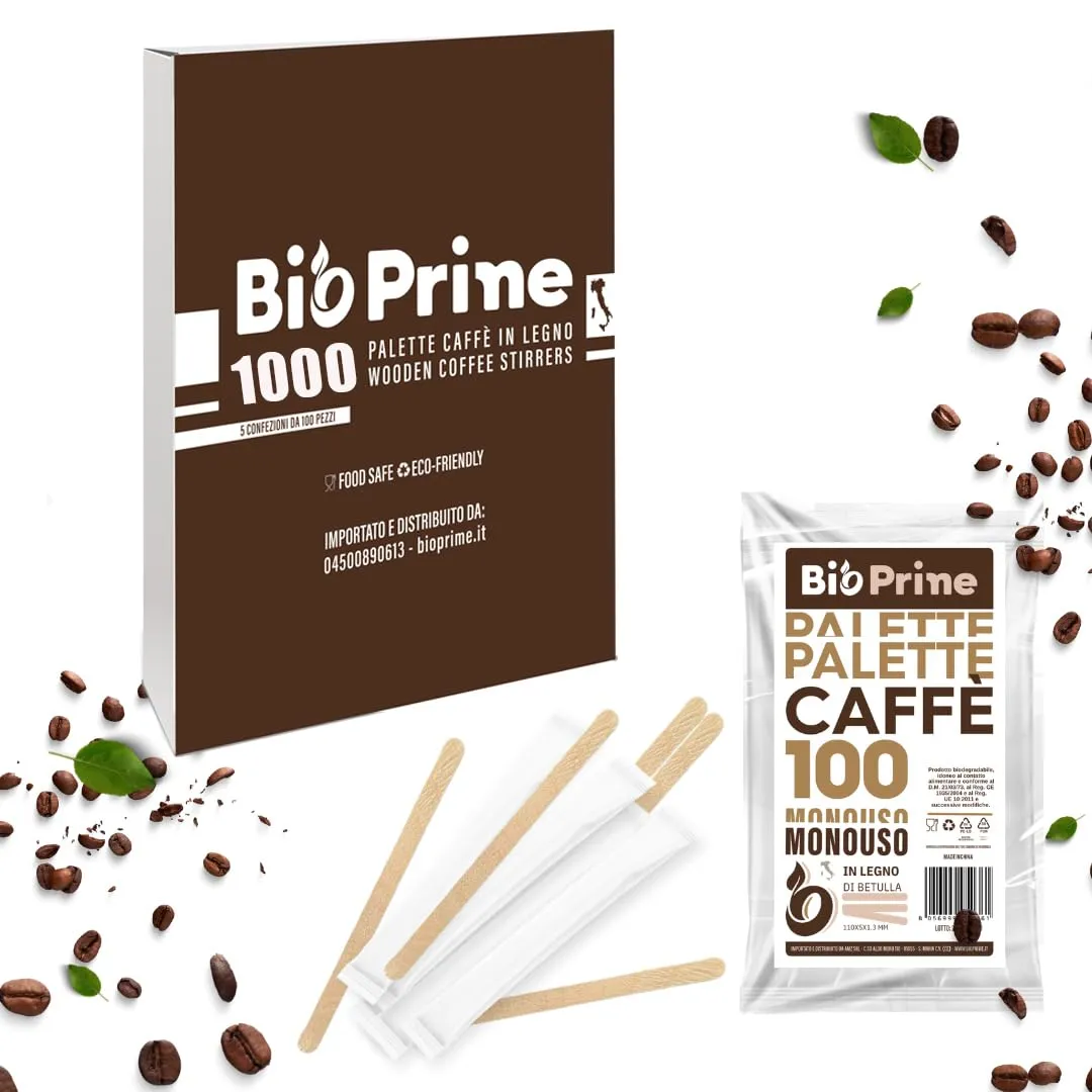 BioPrime Palettine Caffè in Legno, Imbustate Singolarmente, 1000 Pezzi - immagine 1