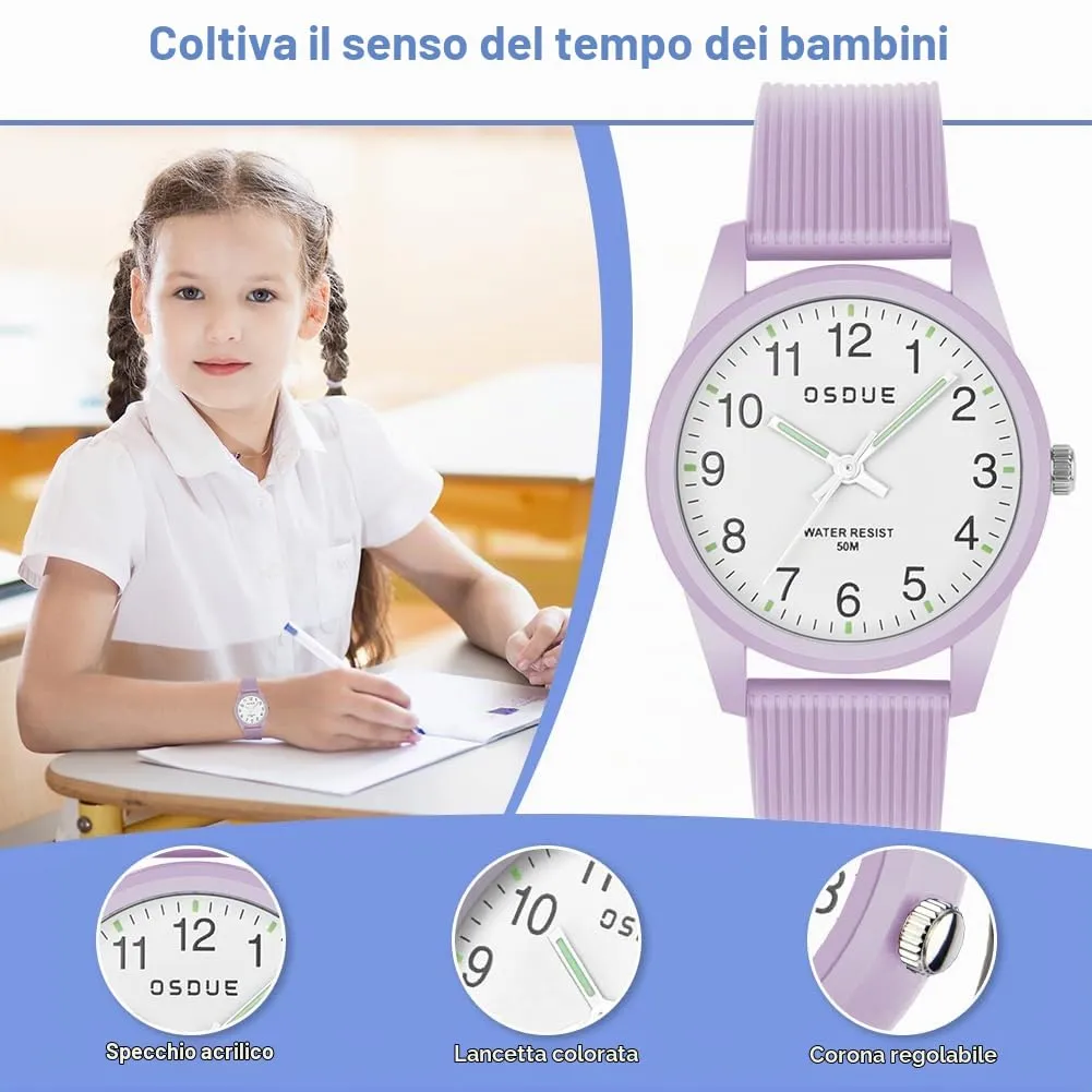 OSDUE Orologio Bambini Impermeabile Luminoso Educativo per Ragazze e Ragazzi 5-18 Anni - immagine 4