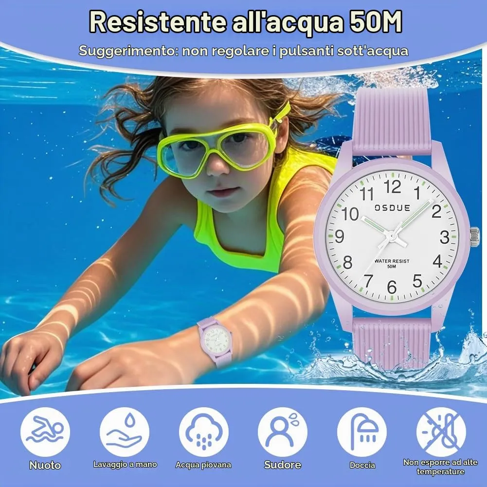 OSDUE Orologio Bambini Impermeabile Luminoso Educativo per Ragazze e Ragazzi 5-18 Anni - immagine 5