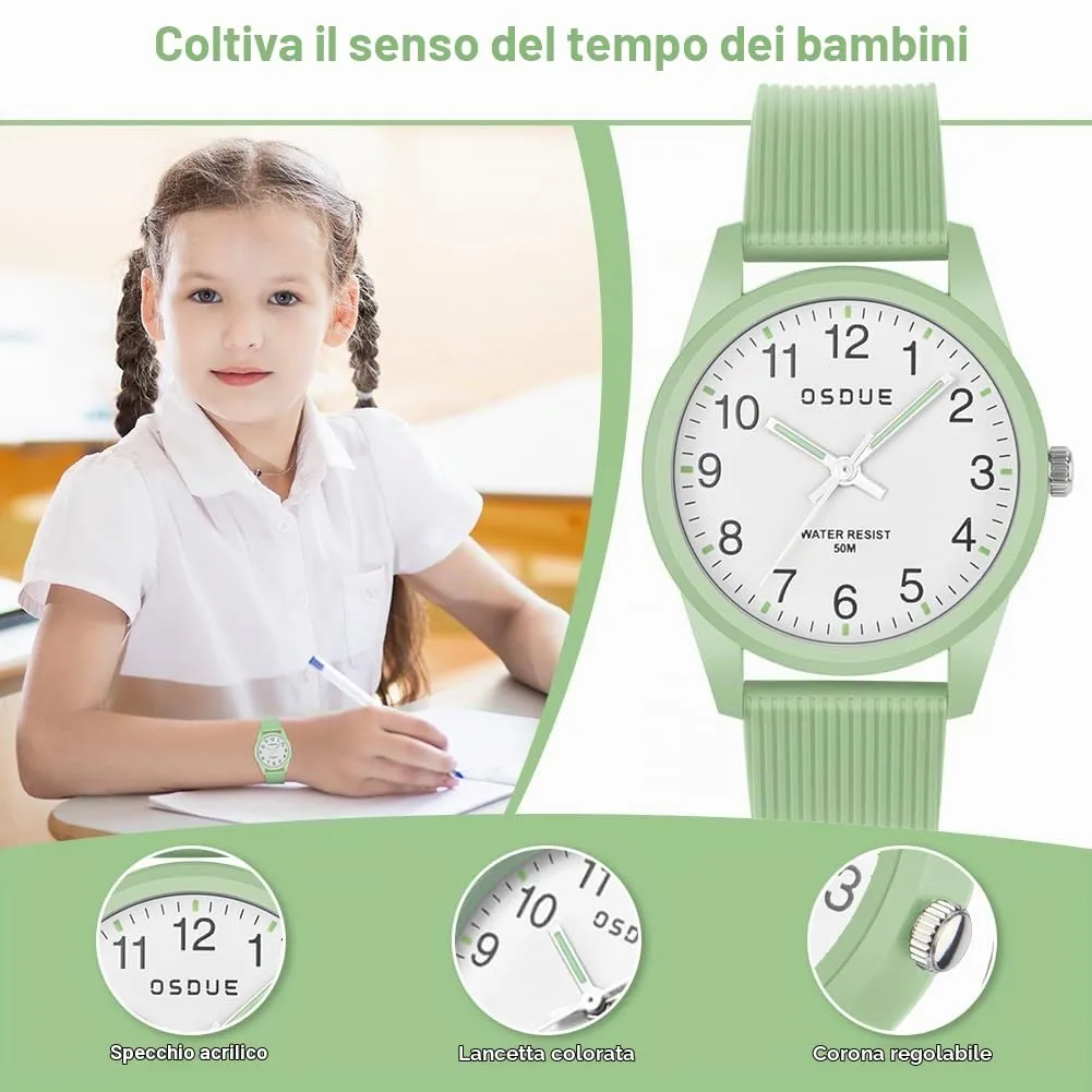 OSDUE Orologio Bambino Impermeabile Luminoso Educativo in Quarzo per Ragazzi e Ragazze 5-18 Anni - immagine 4